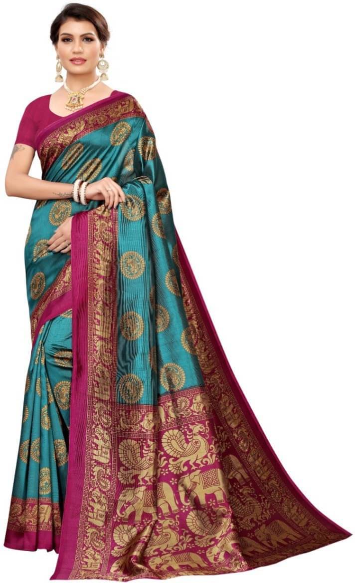 Today Deal Art Silk Printed Saree With Unstitched Blouse Piece ( Blue ) Today Deal Art Silk Printed Saree With Unstitched Blouse Piece ( Blue )
