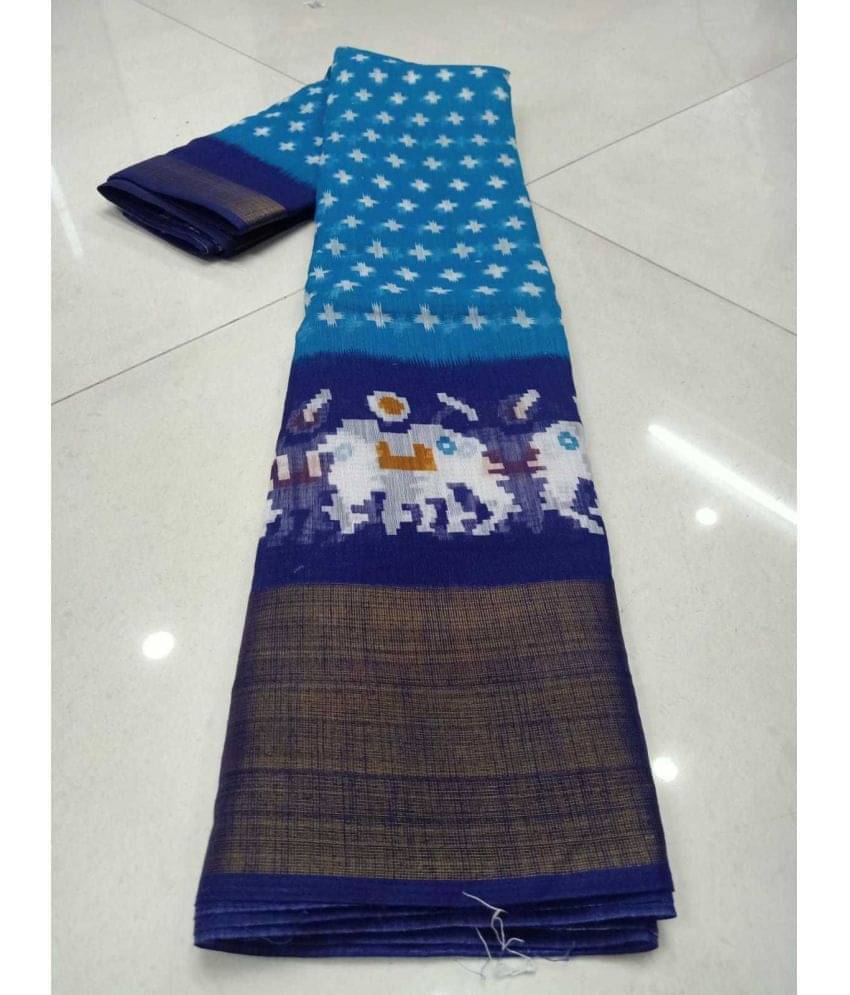    			Today Deal Art Silk Printed Saree With Unstitched Blouse Piece ( Blue )