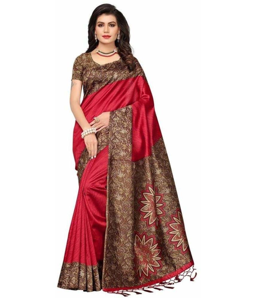     			Today Deal Art Silk Printed Saree With Unstitched Blouse Piece ( Red )