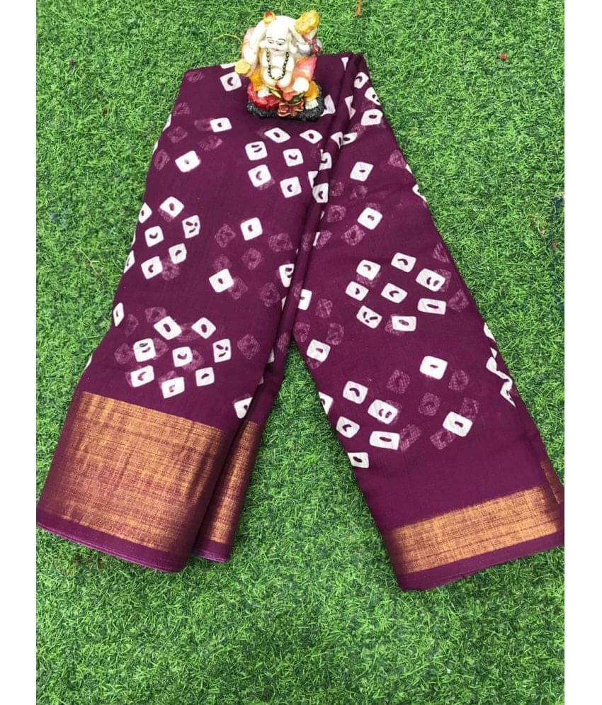     			Today Deal Cotton Blend Printed Saree With Unstitched Blouse Piece ( Purple )