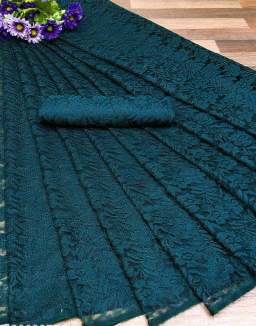 Today Deal Cotton Silk Applique Saree With Unstitched Blouse Piece ( Turquoise ) Today Deal Cotton Silk Applique Saree With Unstitched Blouse Piece ( Turquoise )
