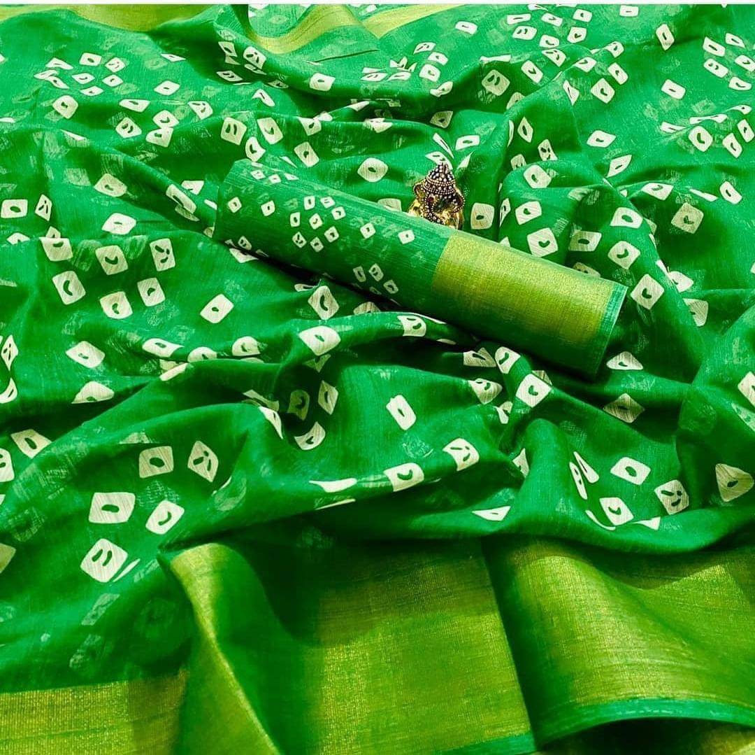     			Today Deal Cotton Silk Applique Saree With Unstitched Blouse Piece ( Green )
