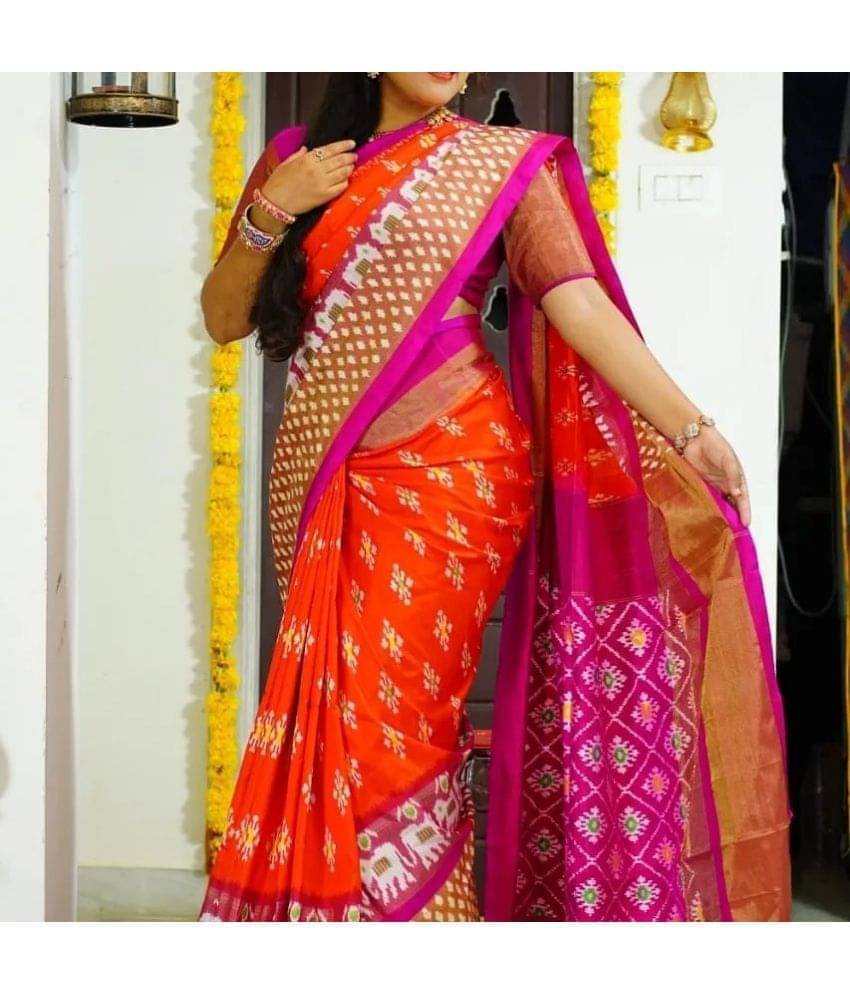 Today Deal Cotton Silk Printed Saree With Unstitched Blouse Piece ( Orange ) Today Deal Cotton Silk Printed Saree With Unstitched Blouse Piece ( Orange )