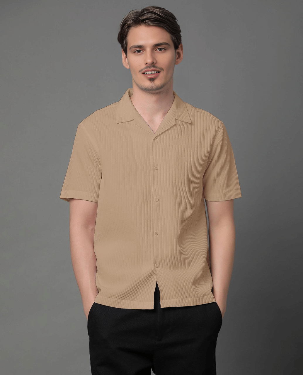     			VIOUR Polyester Regular Fit Solids Half Sleeves Men's Casual Shirt - Beige ( Pack of 1 )