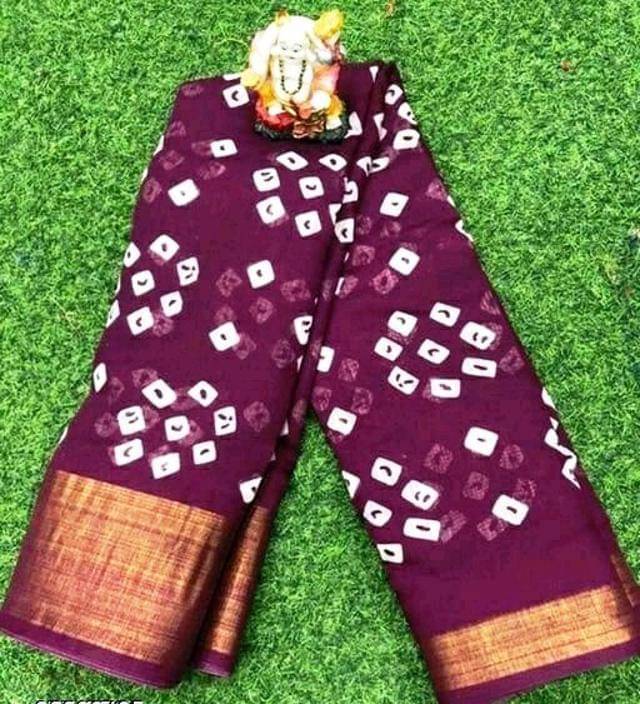     			Vkaran Cotton Blend Printed Saree With Unstitched Blouse Piece ( Purple )