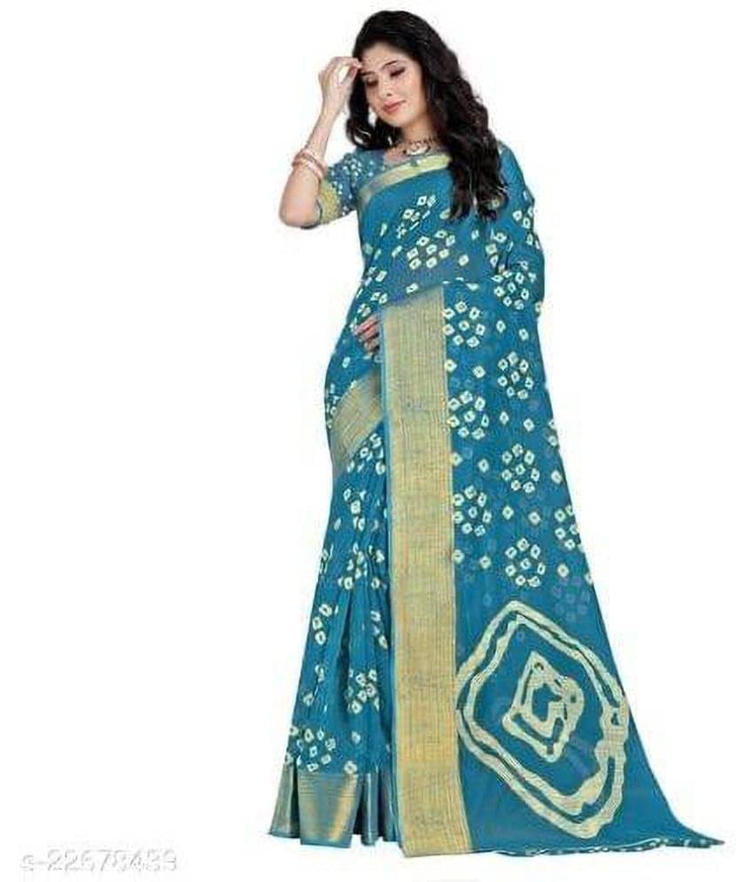     			Vkaran Cotton Printed Saree With Unstitched Blouse Piece ( Yellow )