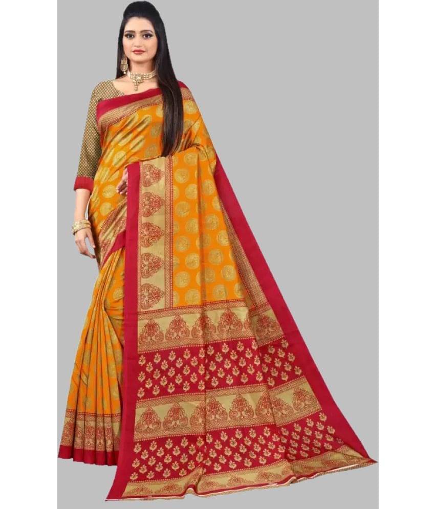     			Vkaran Cotton Silk Applique Saree With Unstitched Blouse Piece ( Mustard )