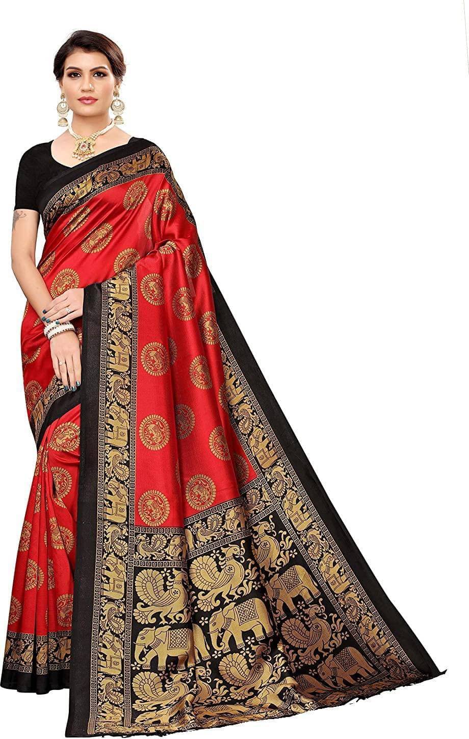    			Vkaran Cotton Silk Woven Saree With Unstitched Blouse Piece ( Red )