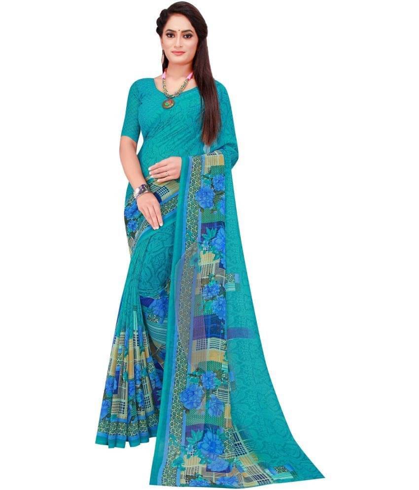 Vkaran Georgette Printed Saree With Unstitched Blouse Piece ( Blue ) Vkaran Georgette Printed Saree With Unstitched Blouse Piece ( Blue )