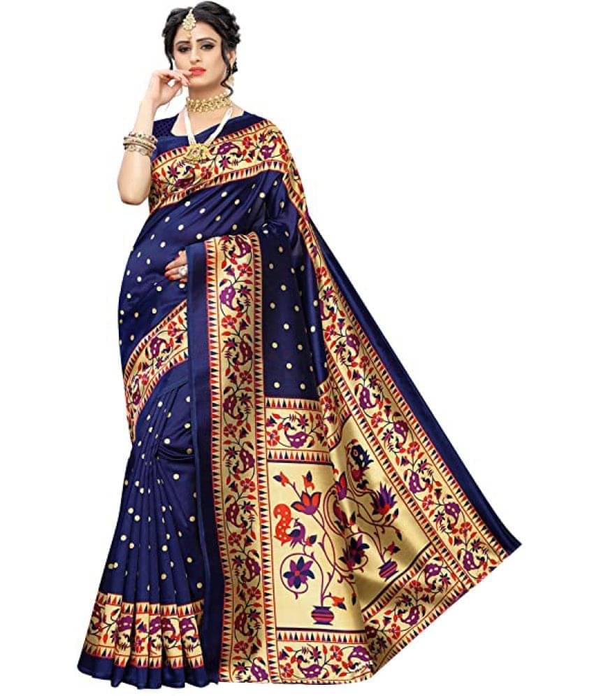     			Vkaran Net Cut Outs Saree With Unstitched Blouse Piece ( Navy Blue )