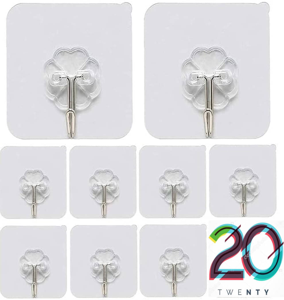    			Wall Hooks, Transparent PVC, Pack of 20 Pcs, Flower Design