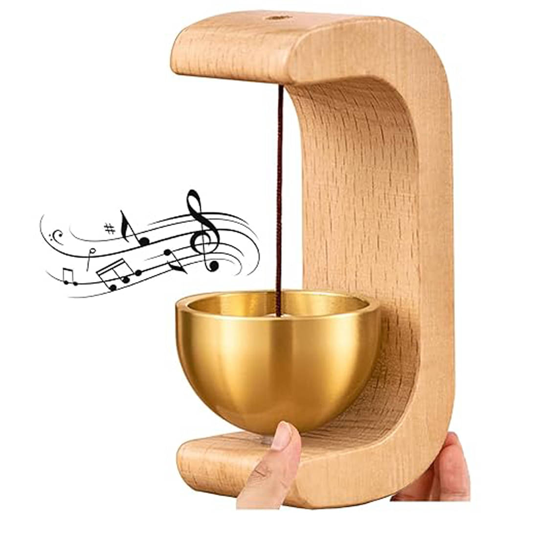     			Wooden Meditation Bowl Gong with Stand, Decorative Brass Singing Bowl, Musical Chimes for Relaxation - Magnetic