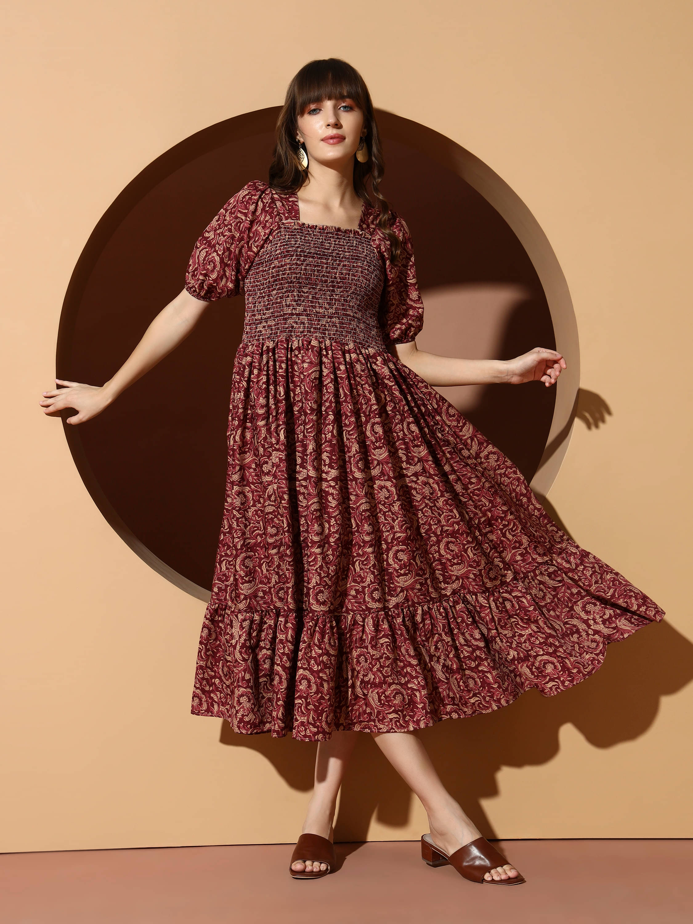 ZWERLON Women Polyester Printed A-line Dress ( Maroon ) ZWERLON Women Polyester Printed A-line Dress ( Maroon )