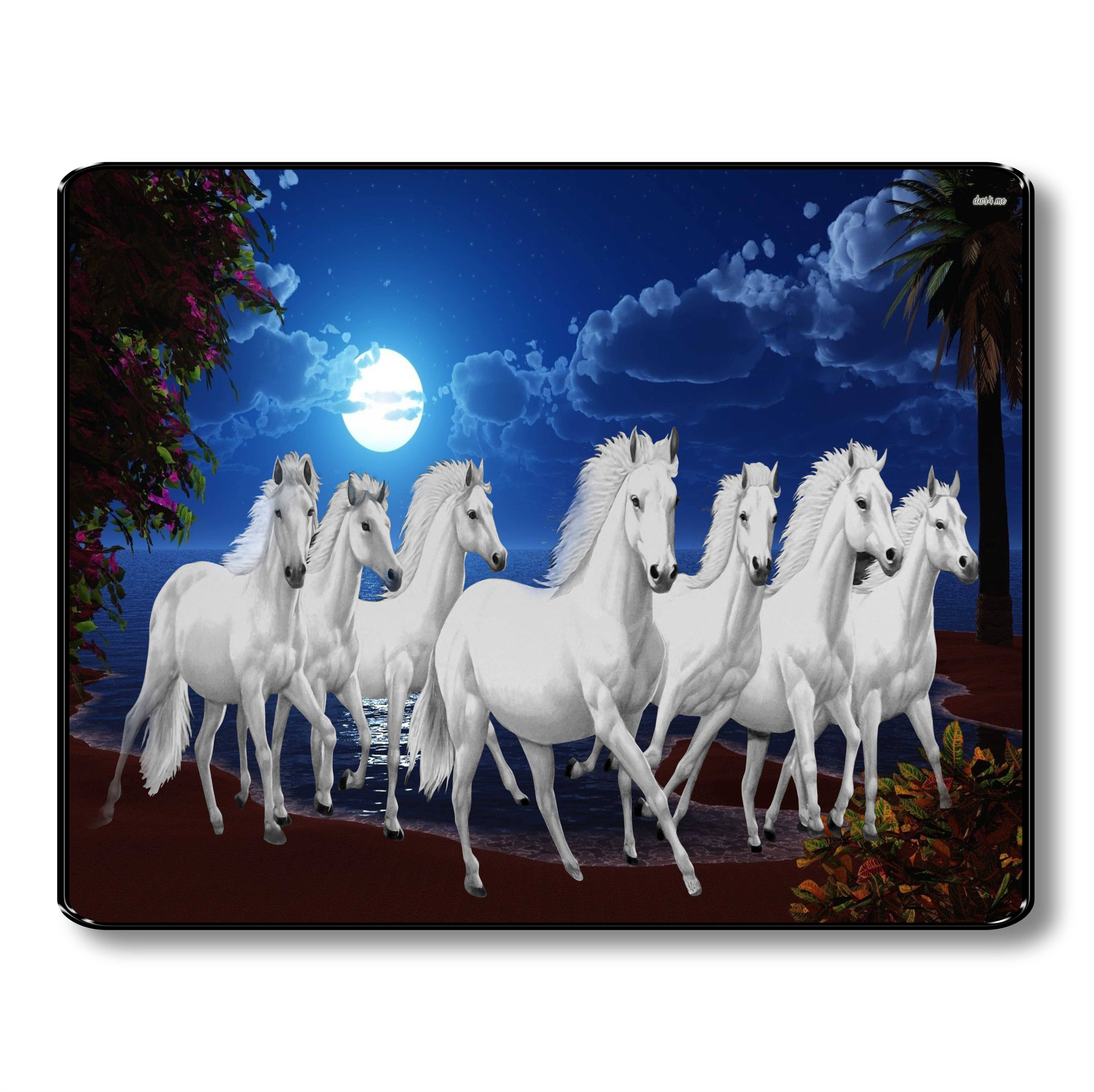     			7 Running White Horses Wall Photo frame – Moonlight Ocean Scene | Motivational Vastu Decorative Artwork