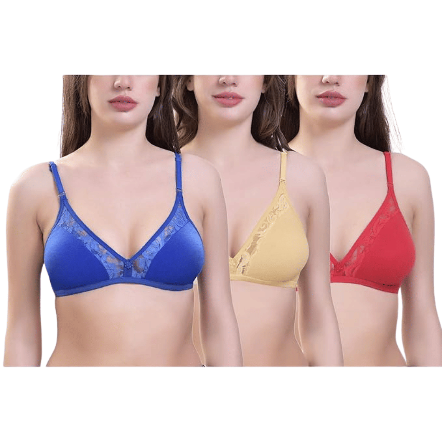 Adora Innerwear Pack of 3 Cotton Non Padded T-Shirt Bra For Women ( Multicolor ) Adora Innerwear Pack of 3 Cotton Non Padded T-Shirt Bra For Women ( Multicolor )