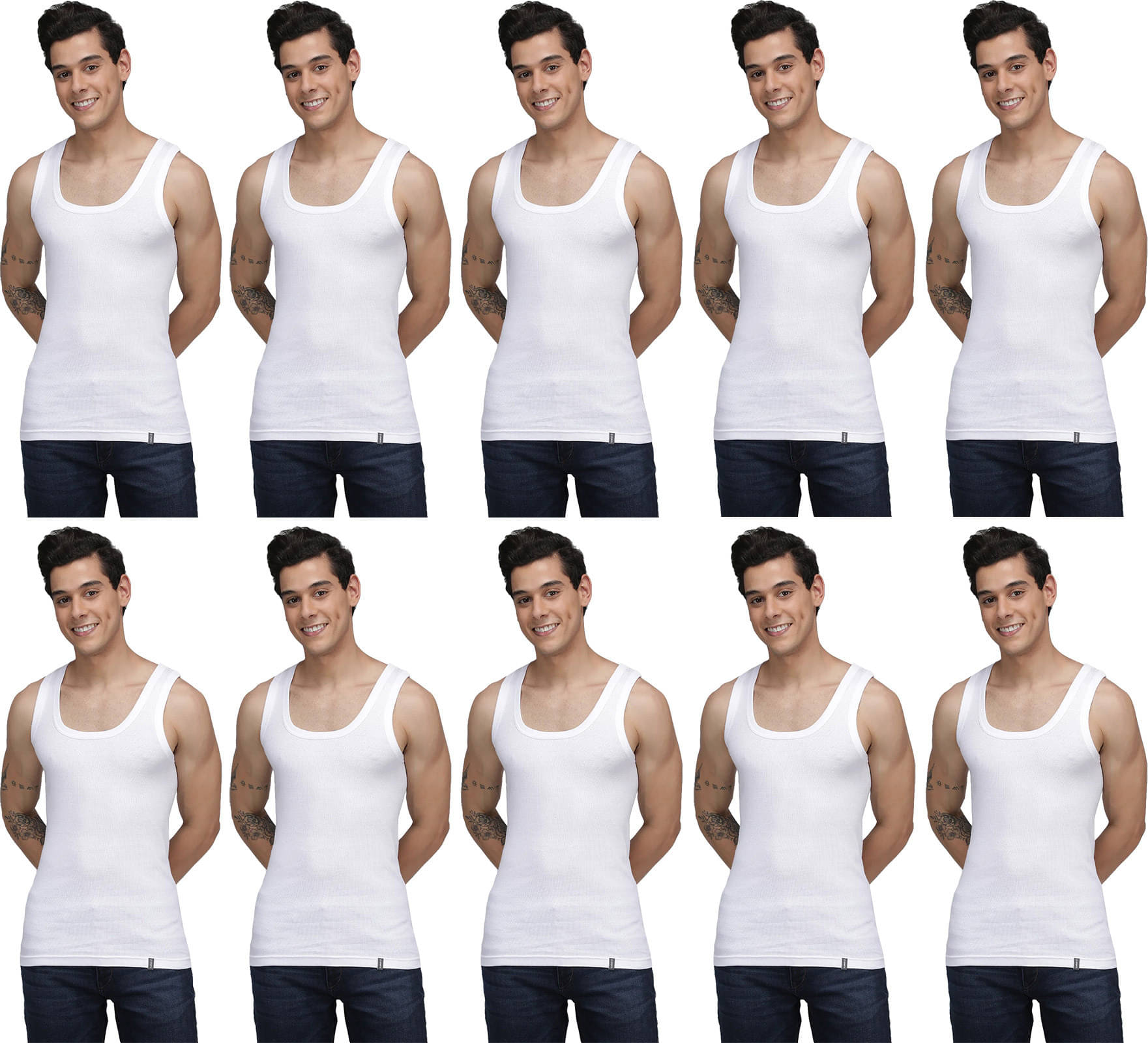     			Amul comfy Pack of 10 Cotton Basic Vest For Men ( White )