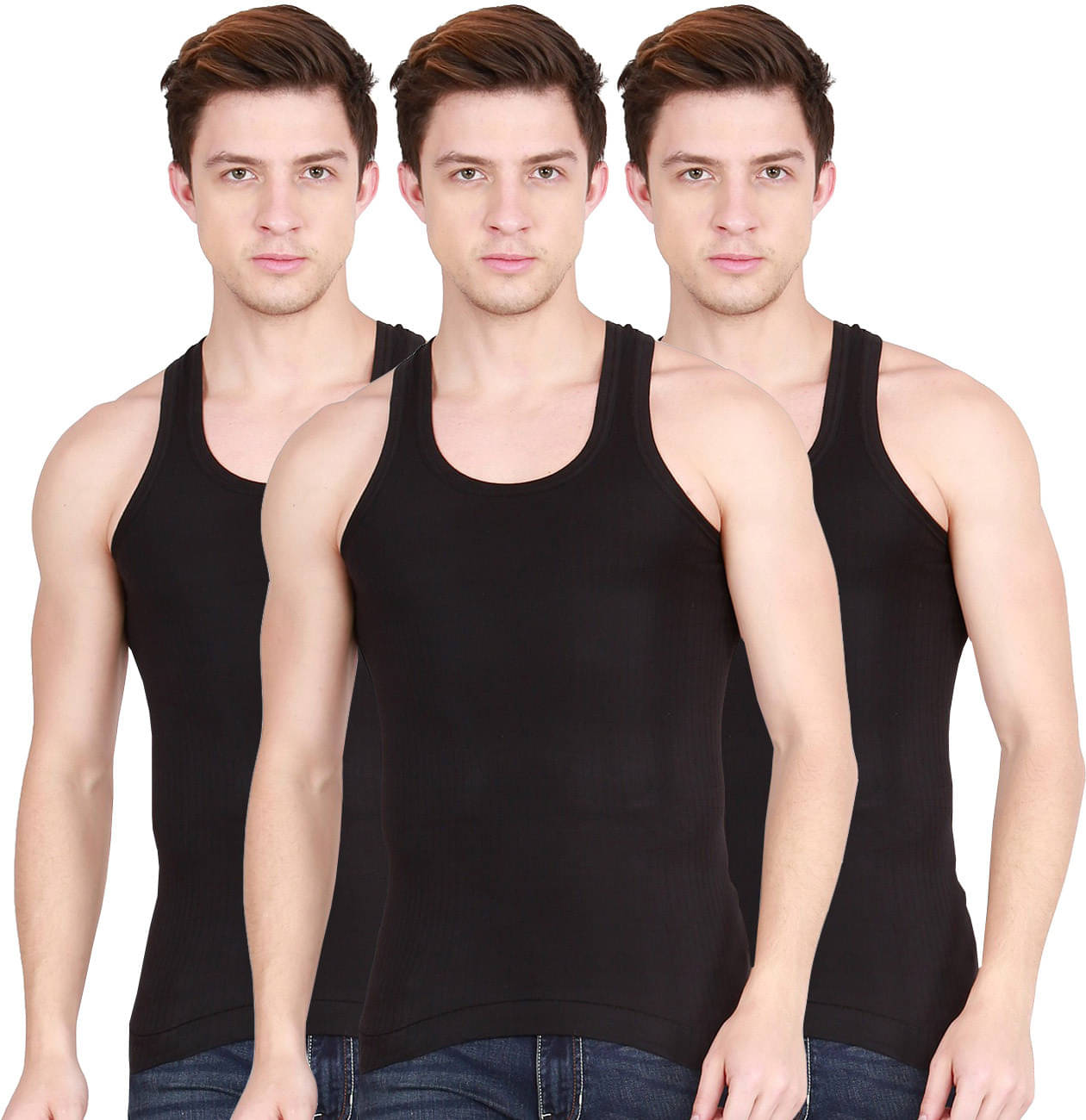     			Amul comfy Pack of 3 Cotton Basic Vest For Men ( Black )