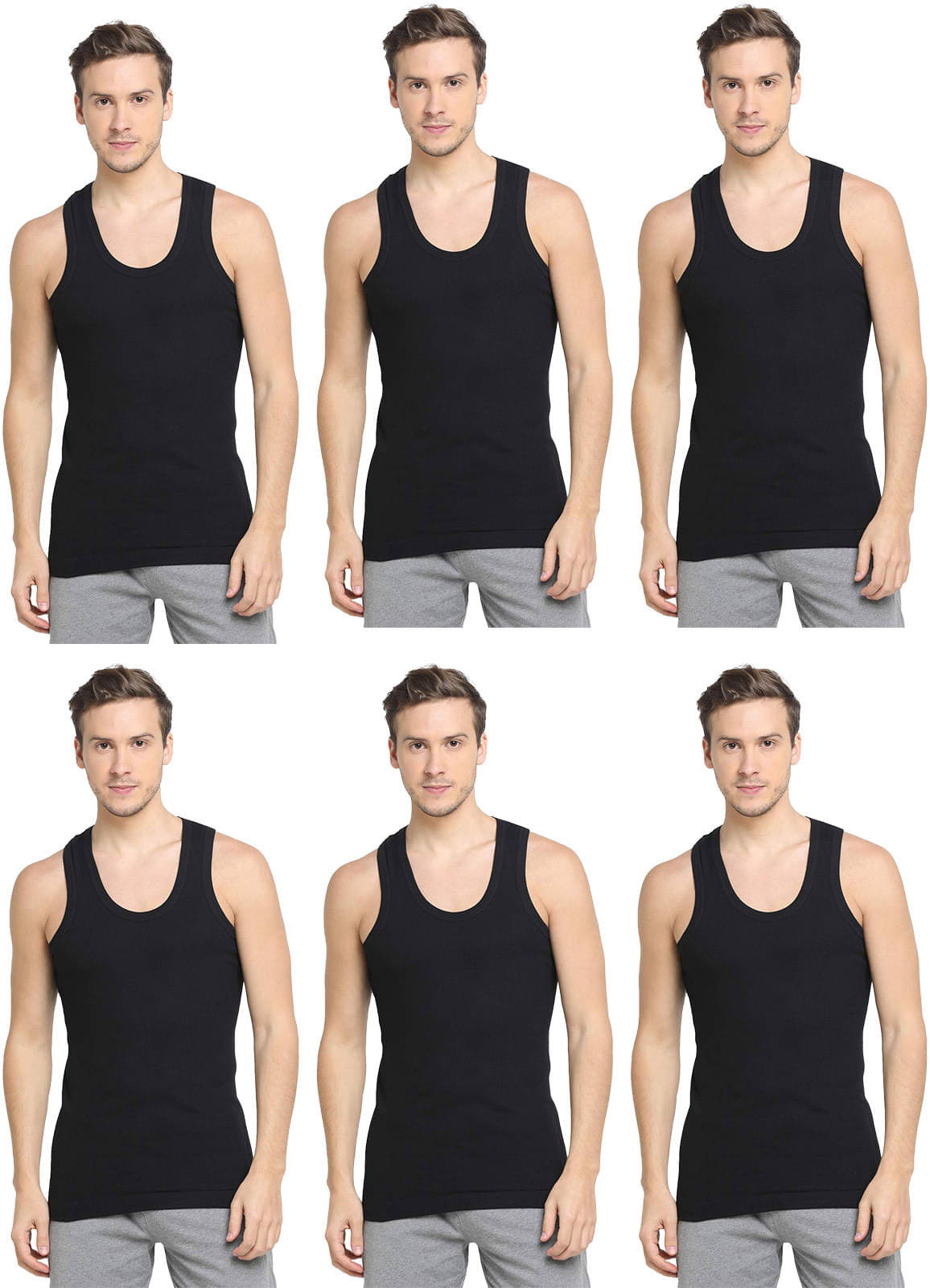     			Amul comfy Pack of 6 Cotton Basic Vest For Men ( Black )