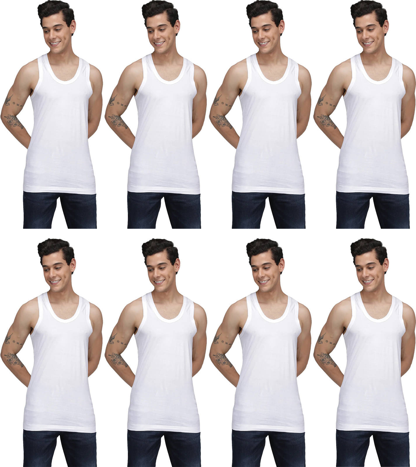     			Amul comfy Pack of 8 Cotton Basic Vest For Men ( White )