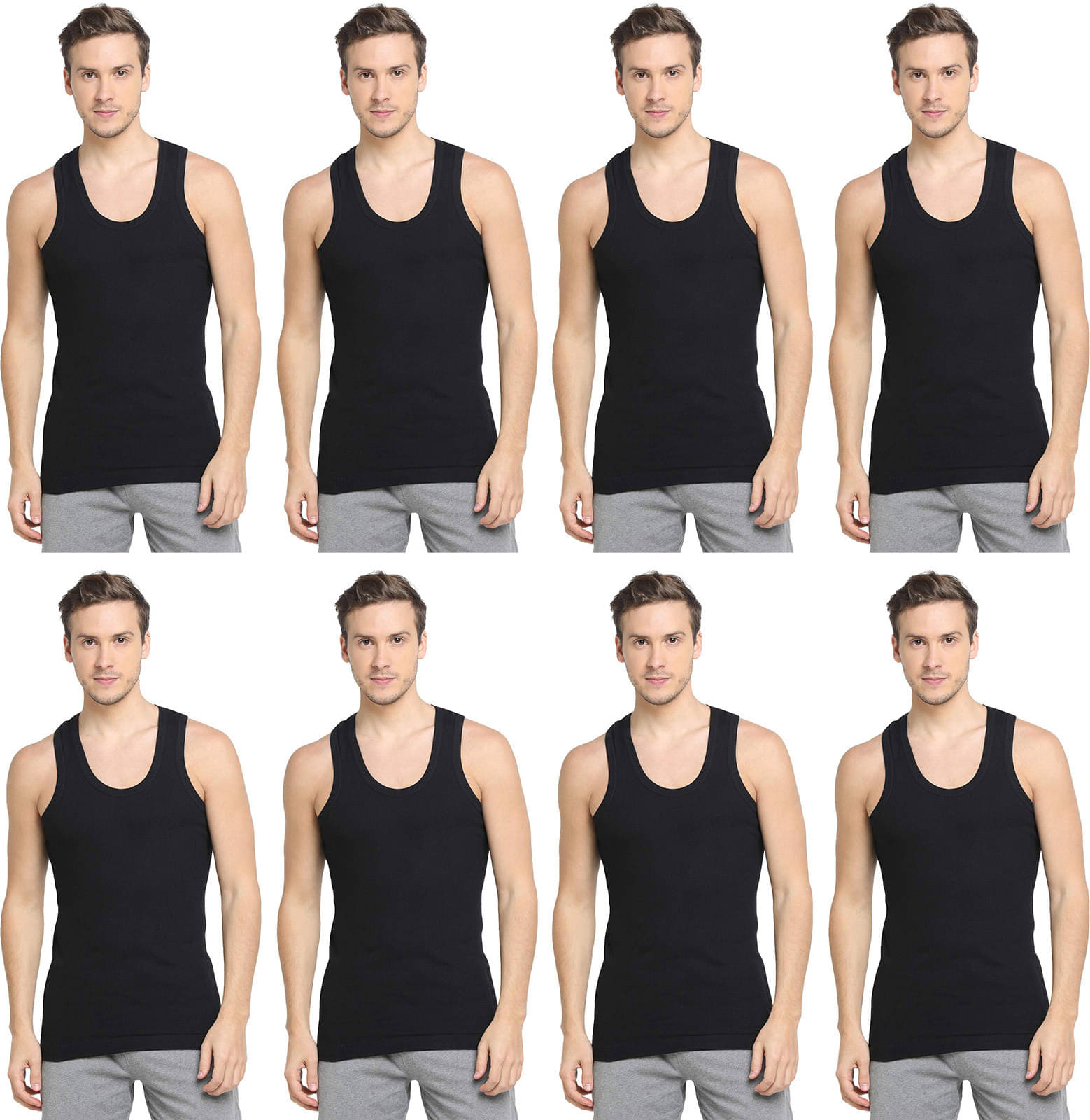 Amul comfy Pack of 8 Cotton Basic Vest For Men ( Black ) Amul comfy Pack of 8 Cotton Basic Vest For Men ( Black )