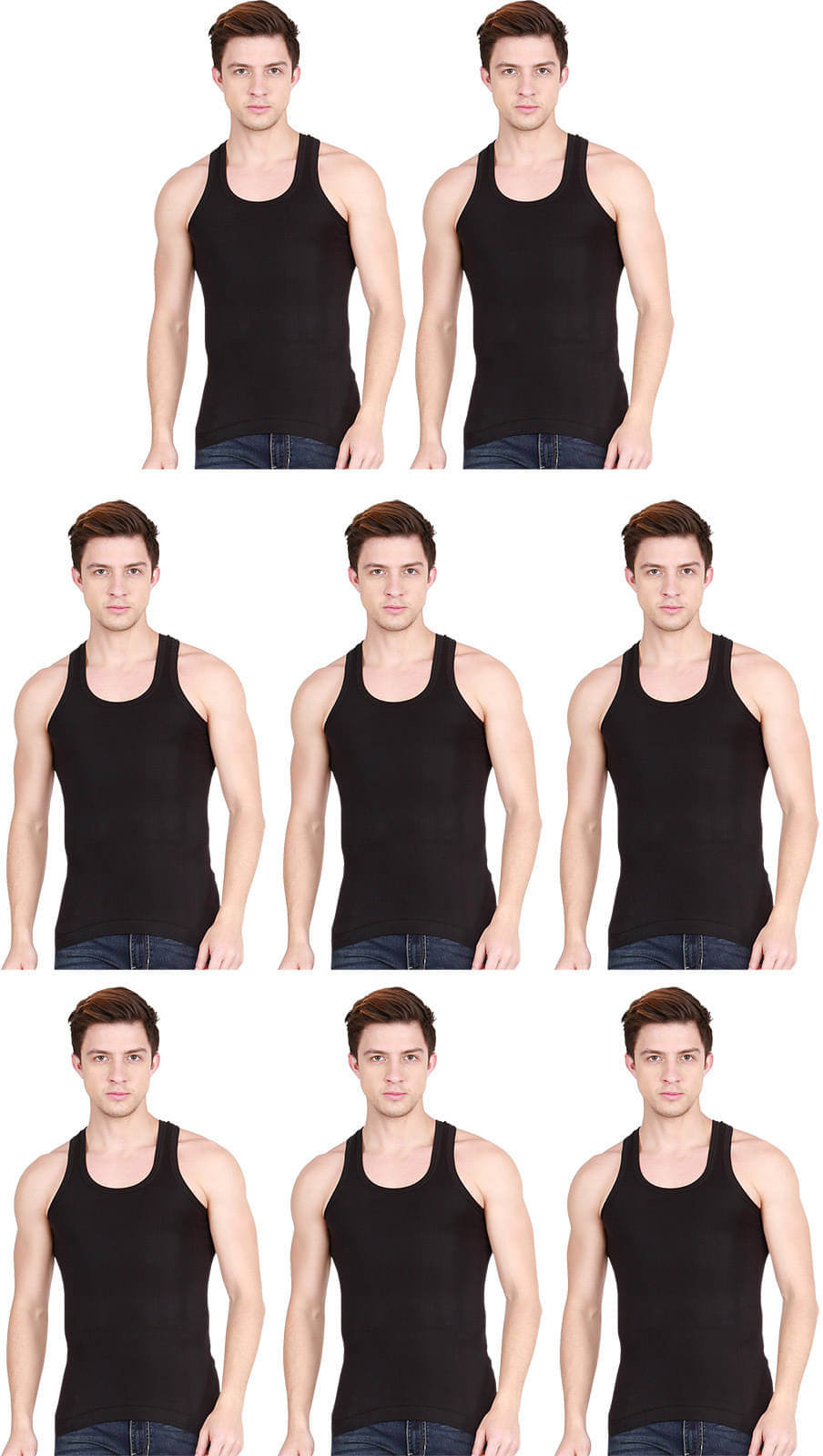 Amul comfy Pack of 8 Cotton Basic Vest For Men ( Black ) Amul comfy Pack of 8 Cotton Basic Vest For Men ( Black )