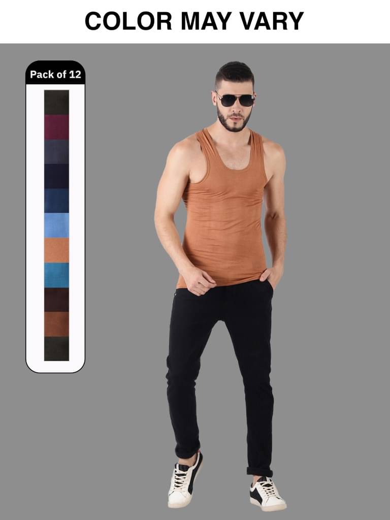     			Dollar Lehar Men Combed Cotton Round Neck Vest - Pack of 12 - (Colour may Vary)