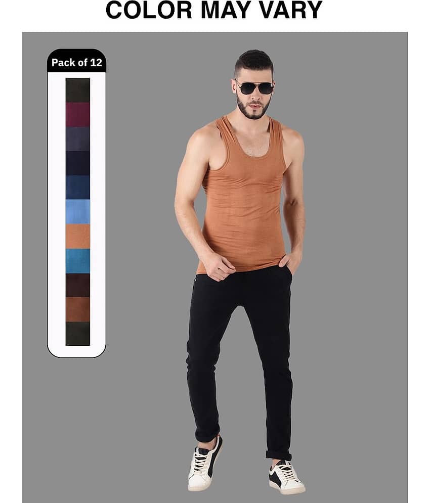 Dollar Lehar Men Combed Cotton Round Neck Vest - Pack of 12 - (Colour may Vary) - Nightwear & Loungewear | Buy online on ZillyBuy