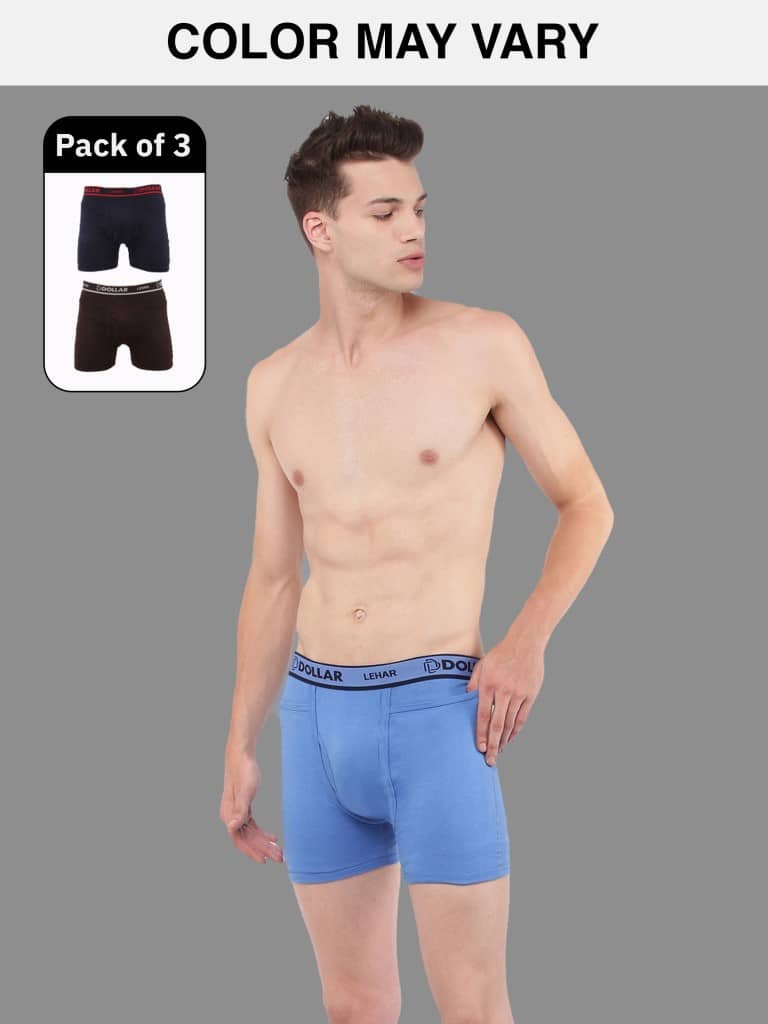 Dollar Lehar Mens Combed Cotton Trunk - Pack of 3 - (Colour May Vary)