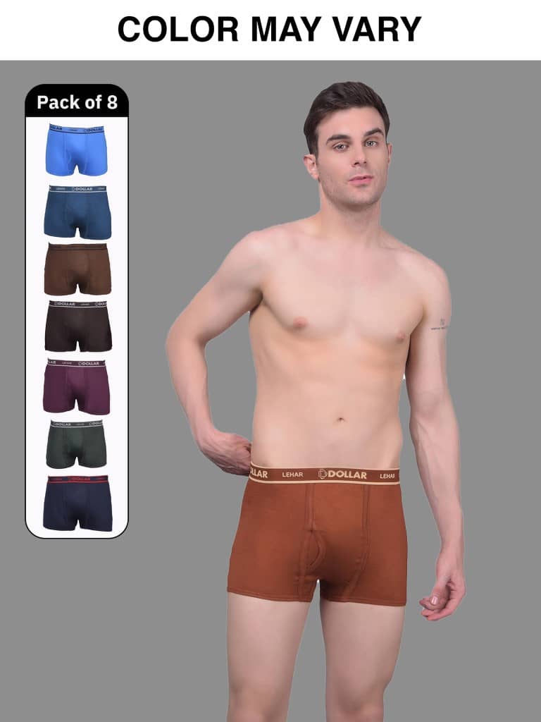 Dollar Lehar Mens Combed Cotton Trunk - Pack of 8 - (Colour May Vary)
