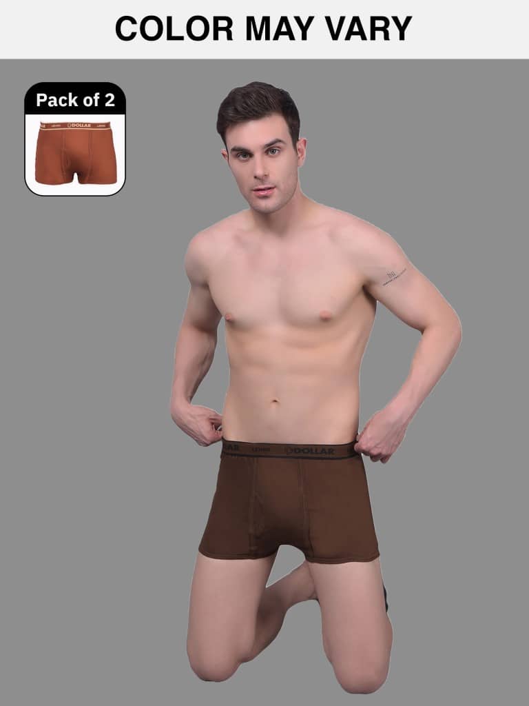 Dollar Lehar Mens Combed Cotton Trunk - Pack of 2 - (Colour May Vary)