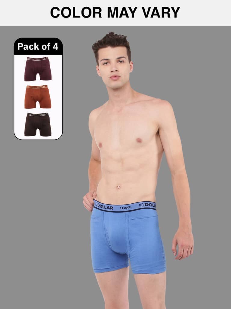 Dollar Lehar Mens Combed Cotton Trunk - Pack of 4 - (Colour May Vary)