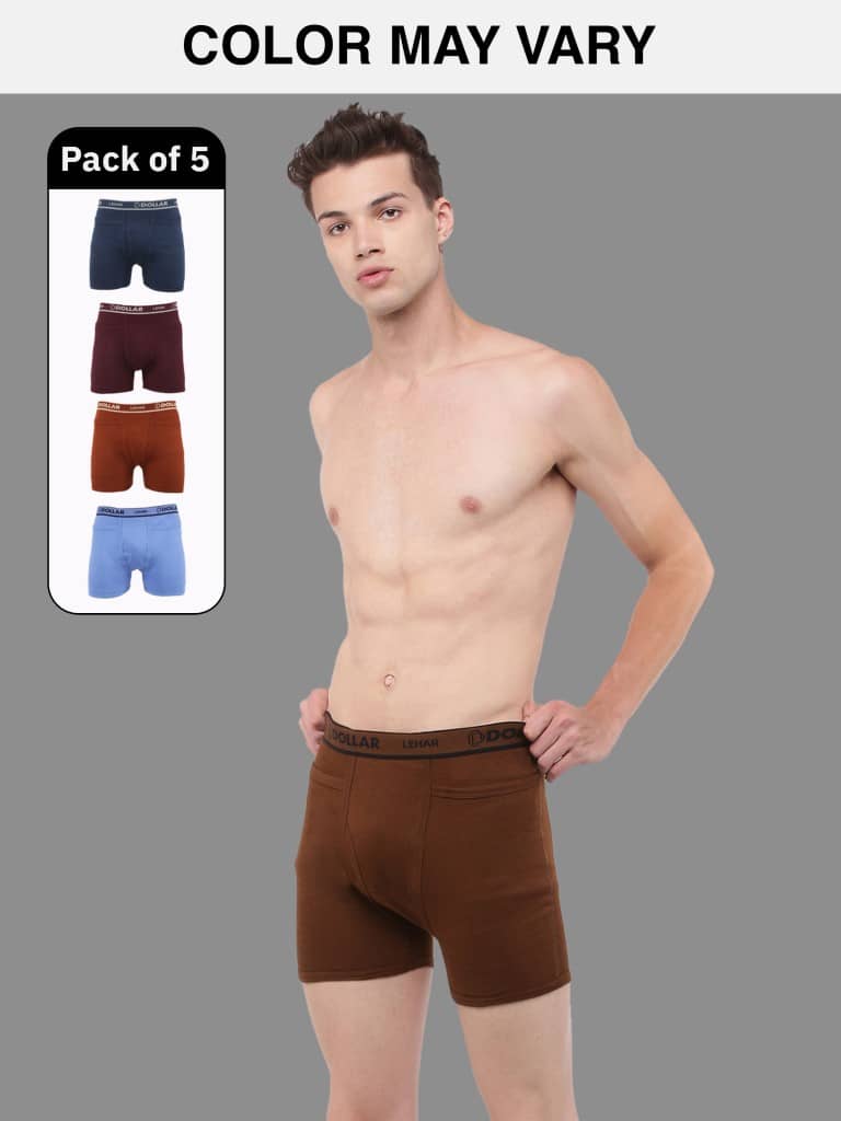Dollar Lehar Mens Combed Cotton Trunk - Pack of 5 - (Colour May Vary)