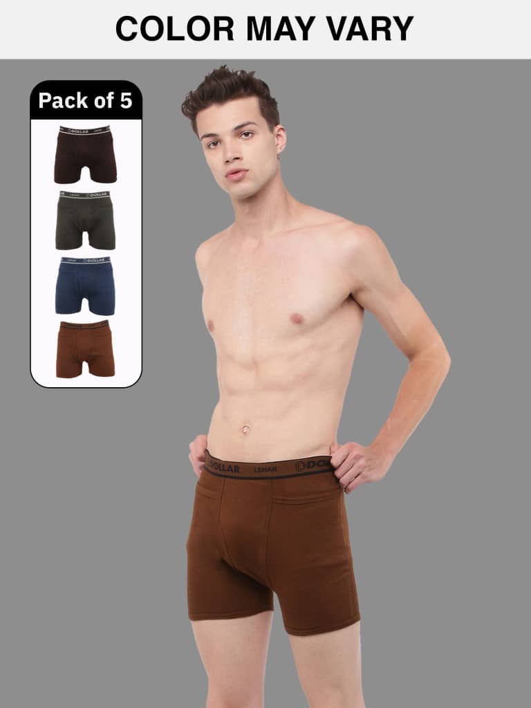 Dollar Lehar Mens Combed Cotton Trunk - Pack of 5 - (Colour May Vary)