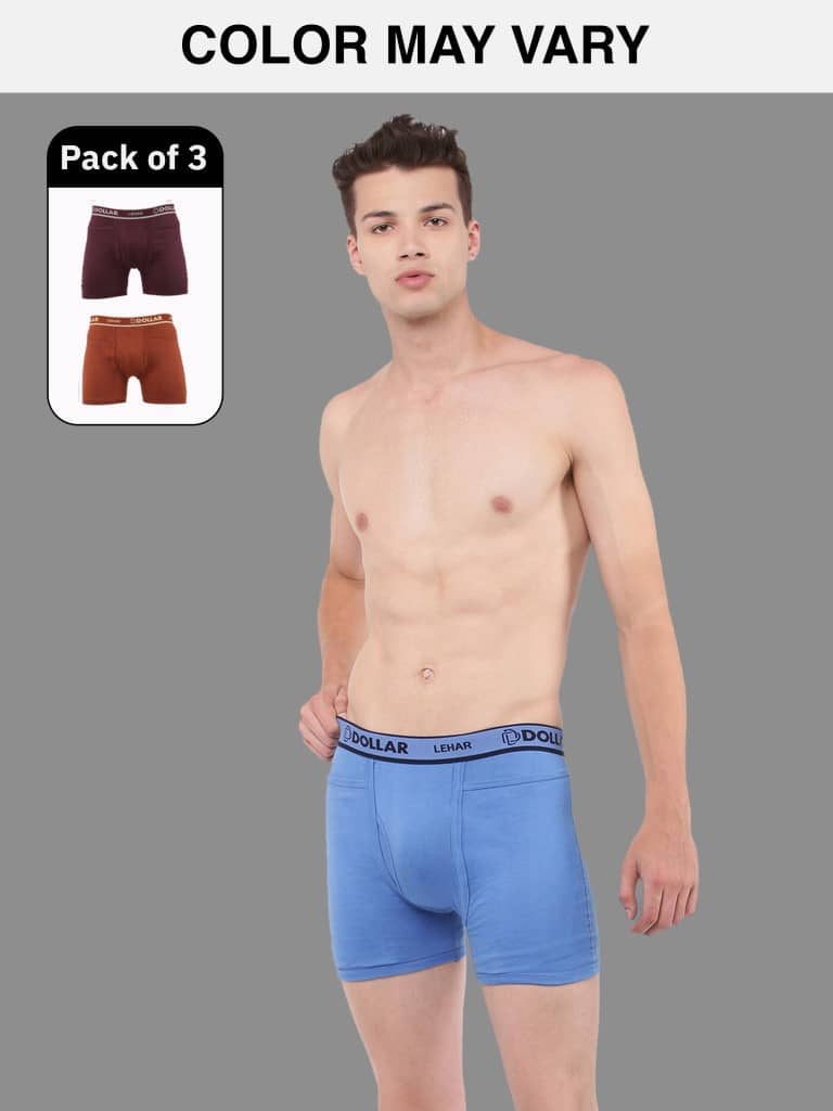 Dollar Lehar Mens Combed Cotton Trunk - Pack of 3 - (Colour May Vary)