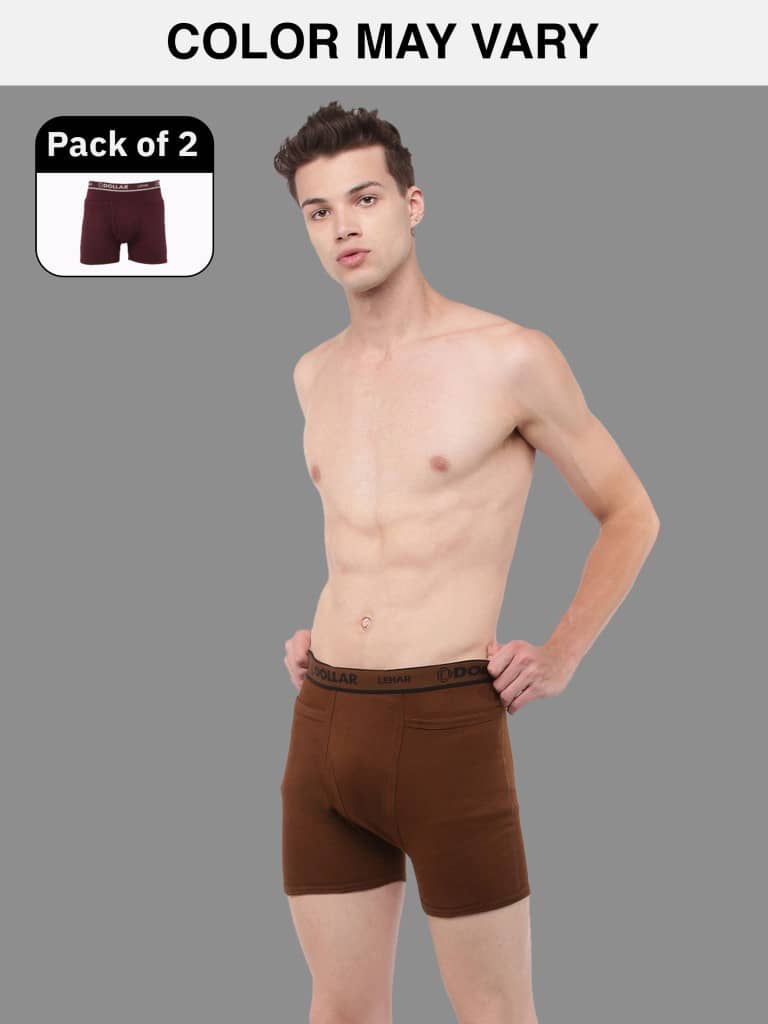 Dollar Lehar Mens Combed Cotton Trunk - Pack of 2 - (Colour May Vary)