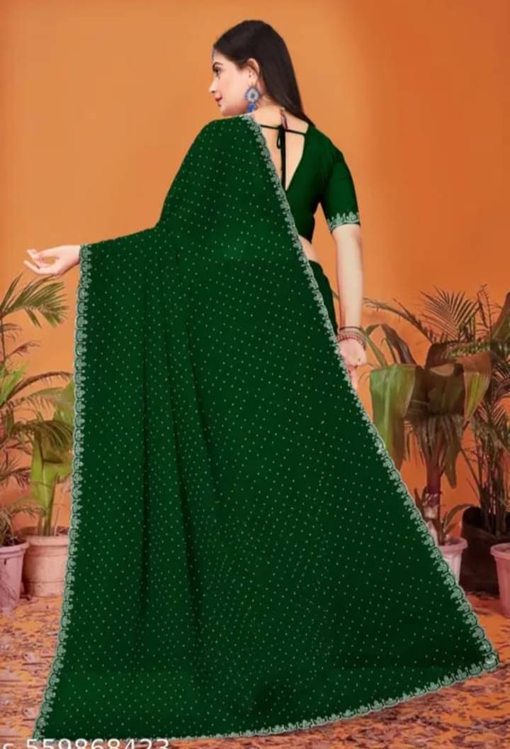     			Gullak Crepe Embellished Saree With Unstitched Blouse Piece ( Green )