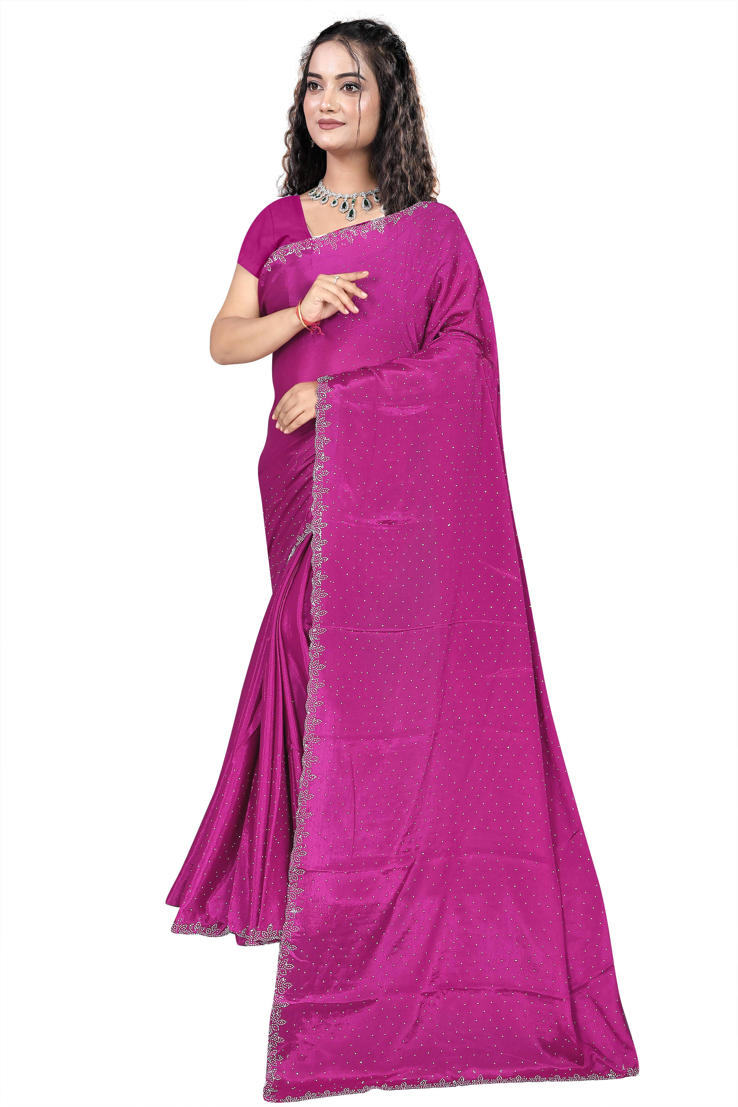     			Gullak Crepe Embellished Saree With Unstitched Blouse Piece ( Purple )