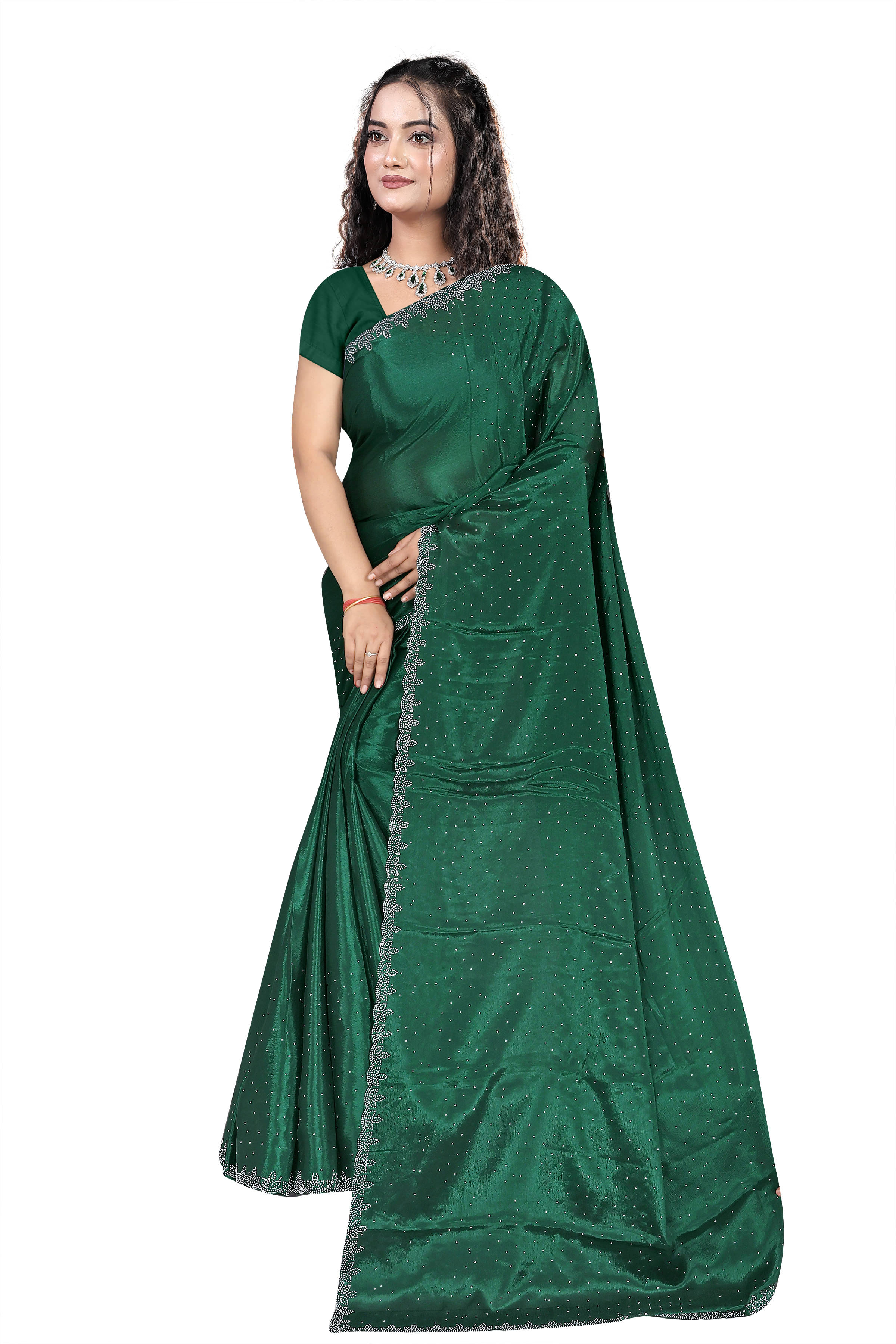     			Gullak Crepe Embellished Saree With Unstitched Blouse Piece ( Green )