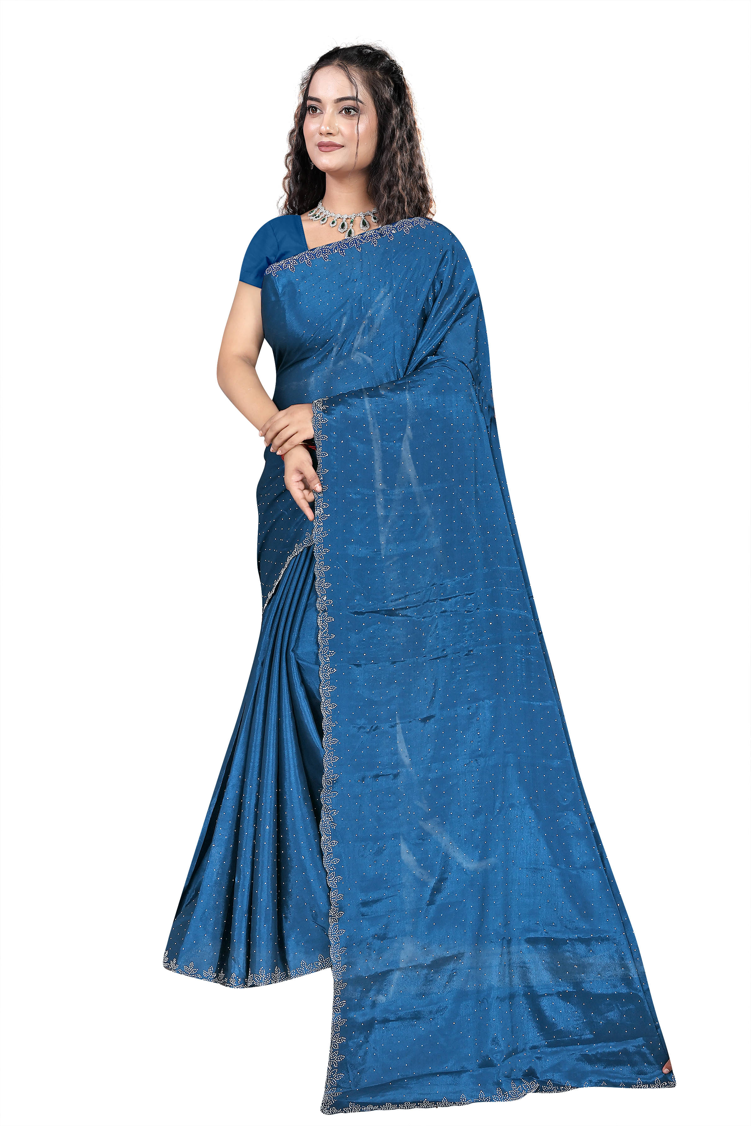     			Gullak Crepe Embellished Saree With Unstitched Blouse Piece ( Teal )