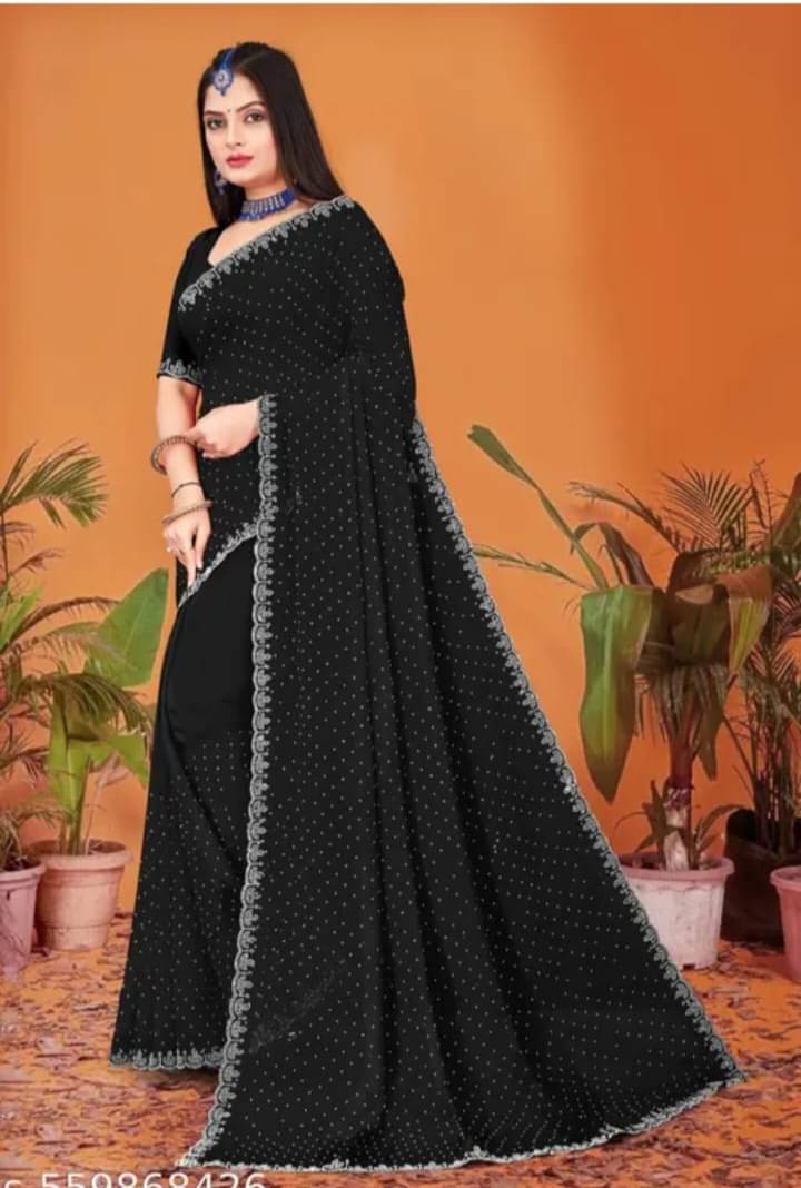     			Gullak Crepe Embellished Saree With Unstitched Blouse Piece ( Black )