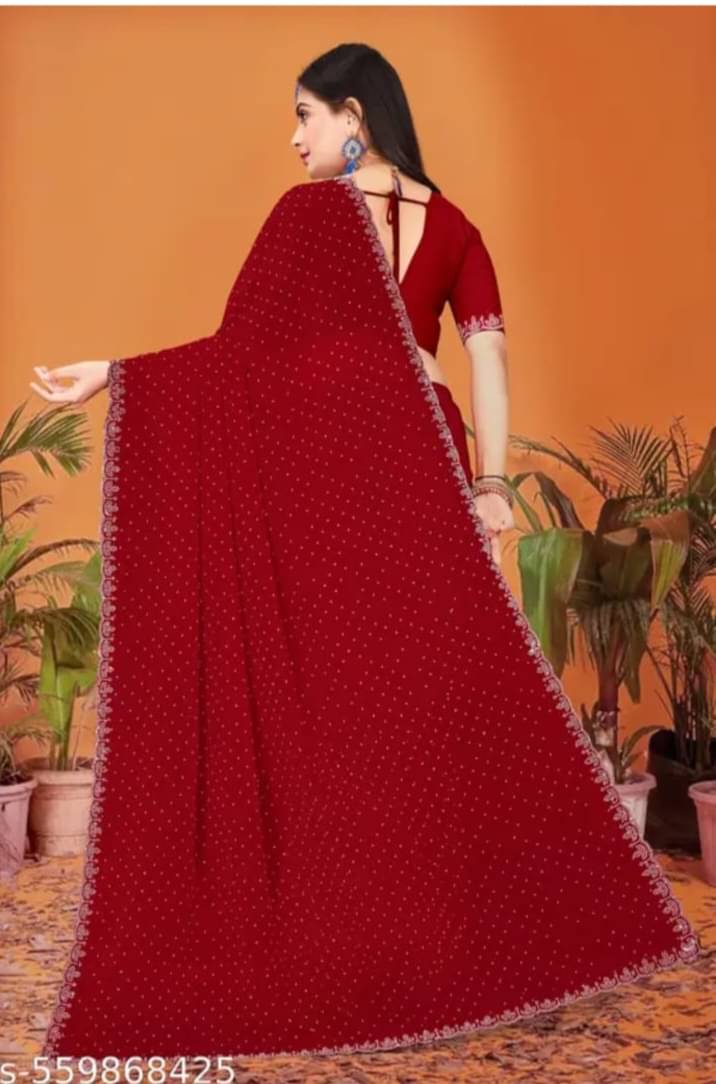     			Gullak Crepe Embellished Saree With Unstitched Blouse Piece ( Maroon )