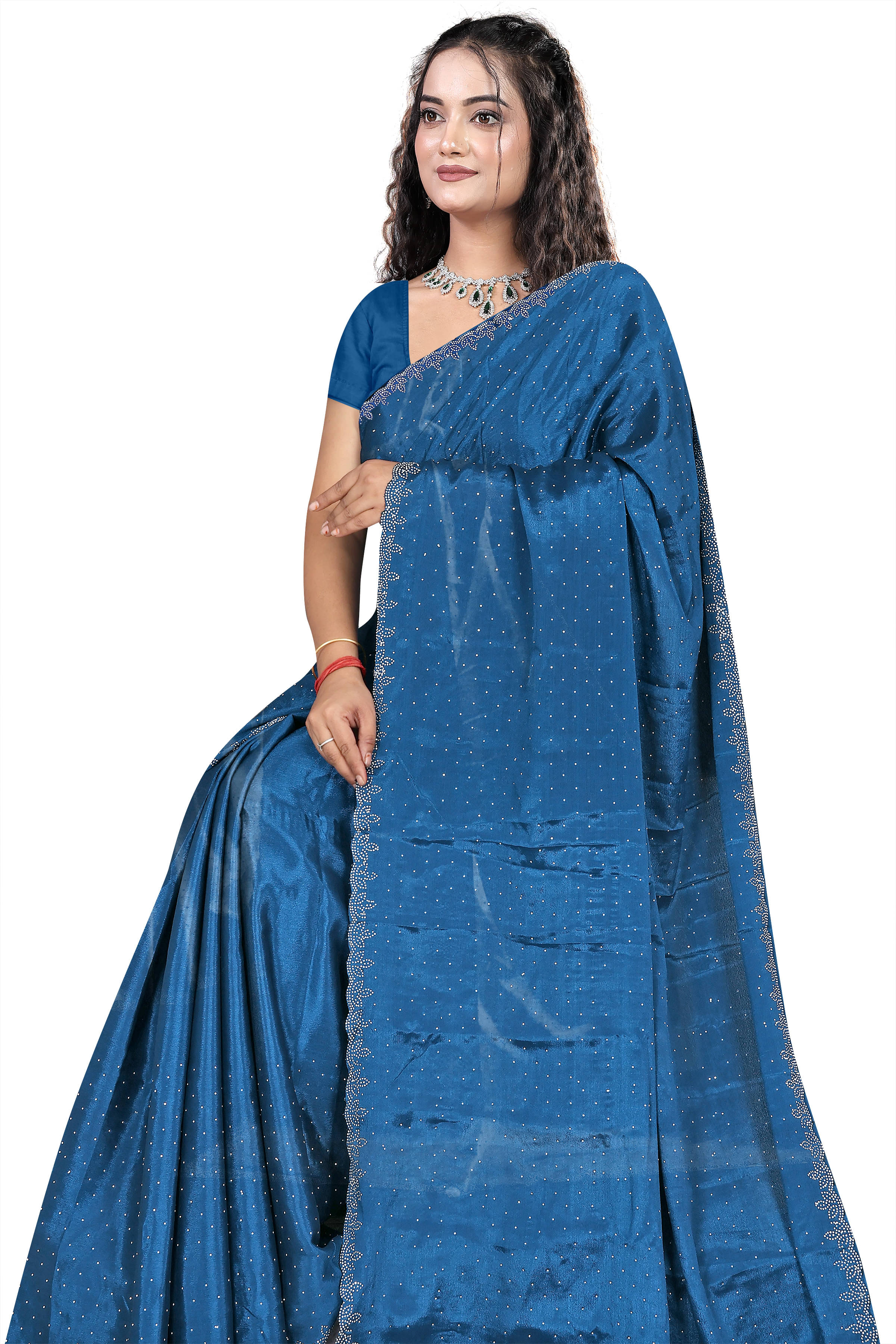    			Gullak Crepe Embellished Saree With Unstitched Blouse Piece ( Teal )