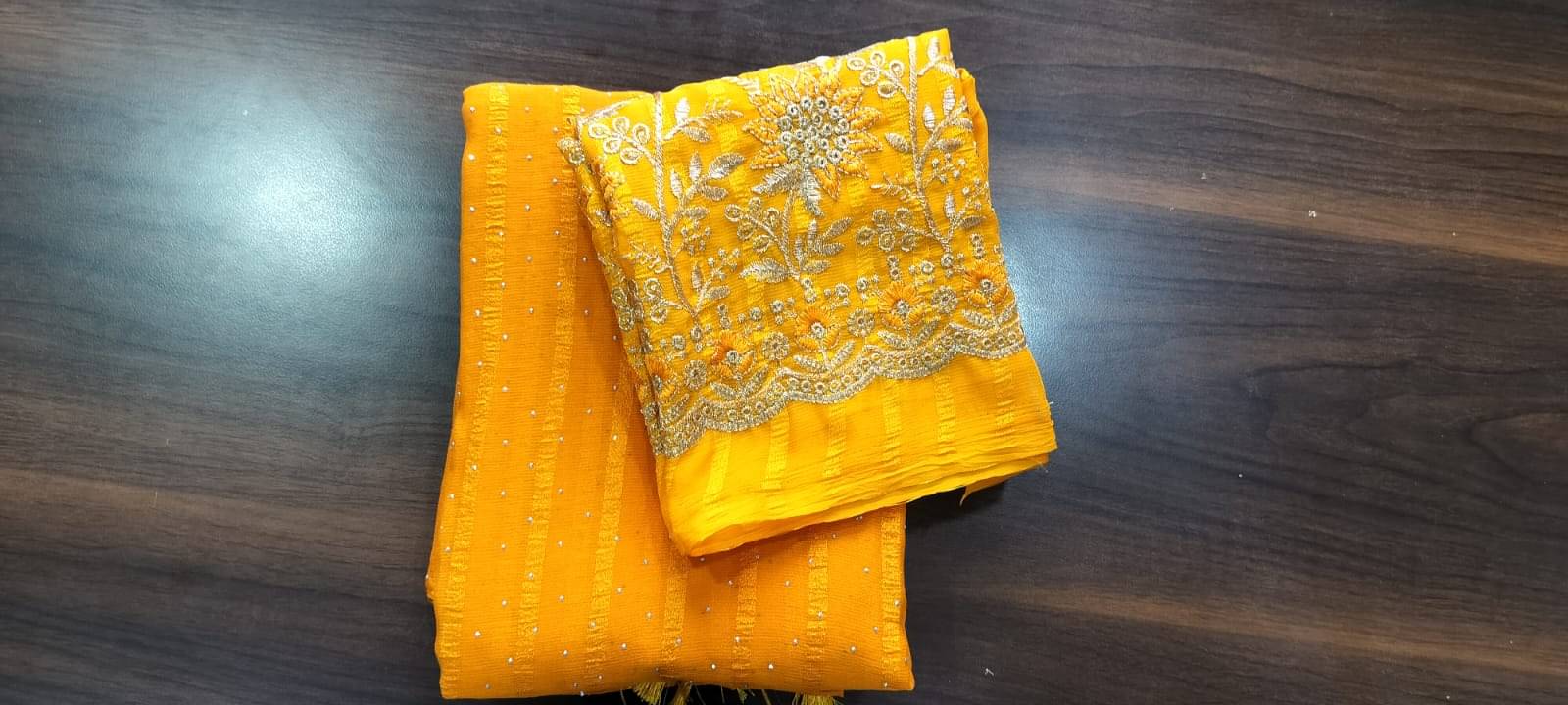 Gullak Georgette Embroidered Saree With Unstitched Blouse Piece ( Gold ) Gullak Georgette Embroidered Saree With Unstitched Blouse Piece ( Gold )