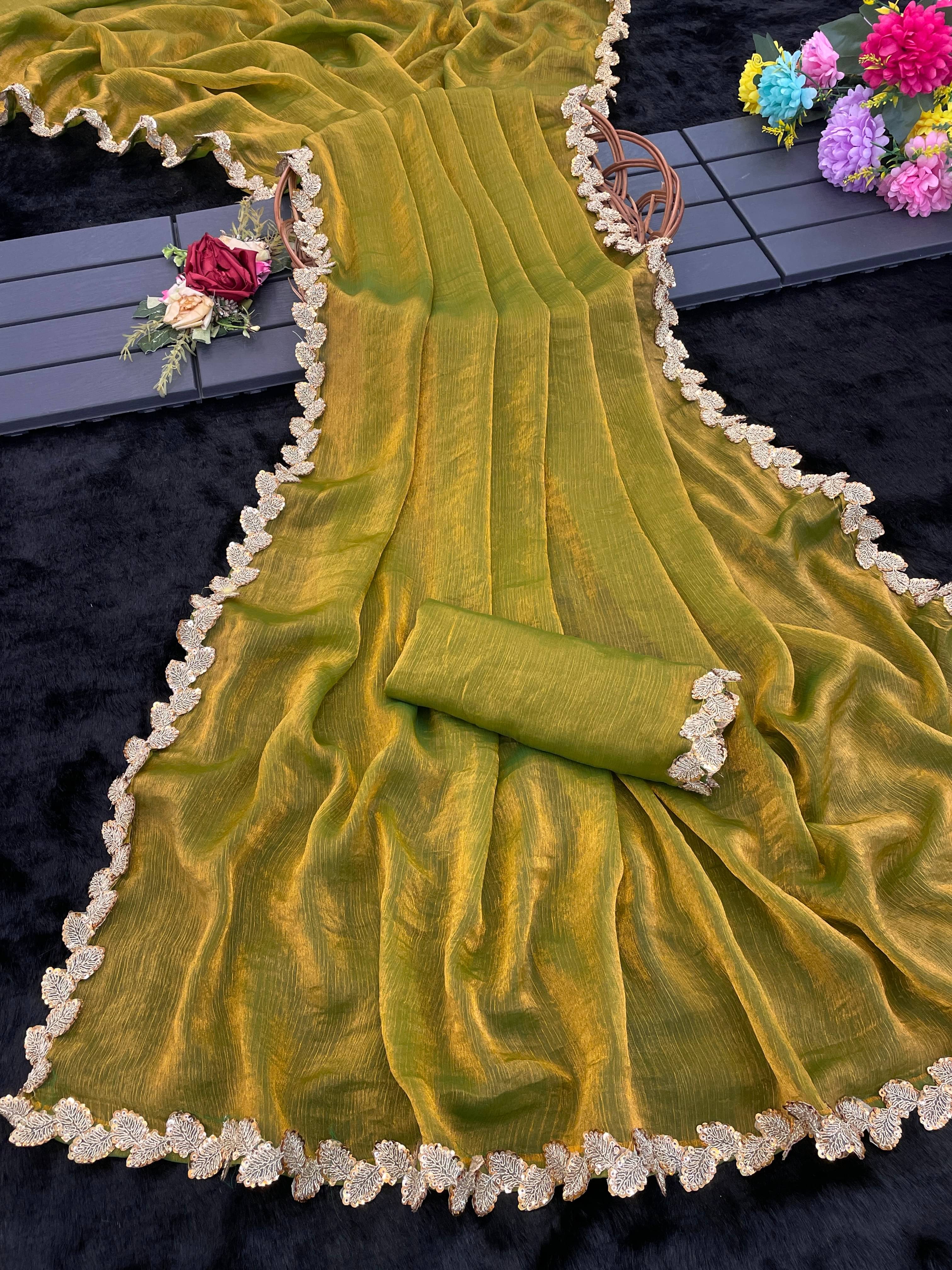 Gullak Nylon Dyed Saree With Unstitched Blouse Piece ( Gold ) Gullak Nylon Dyed Saree With Unstitched Blouse Piece ( Gold )
