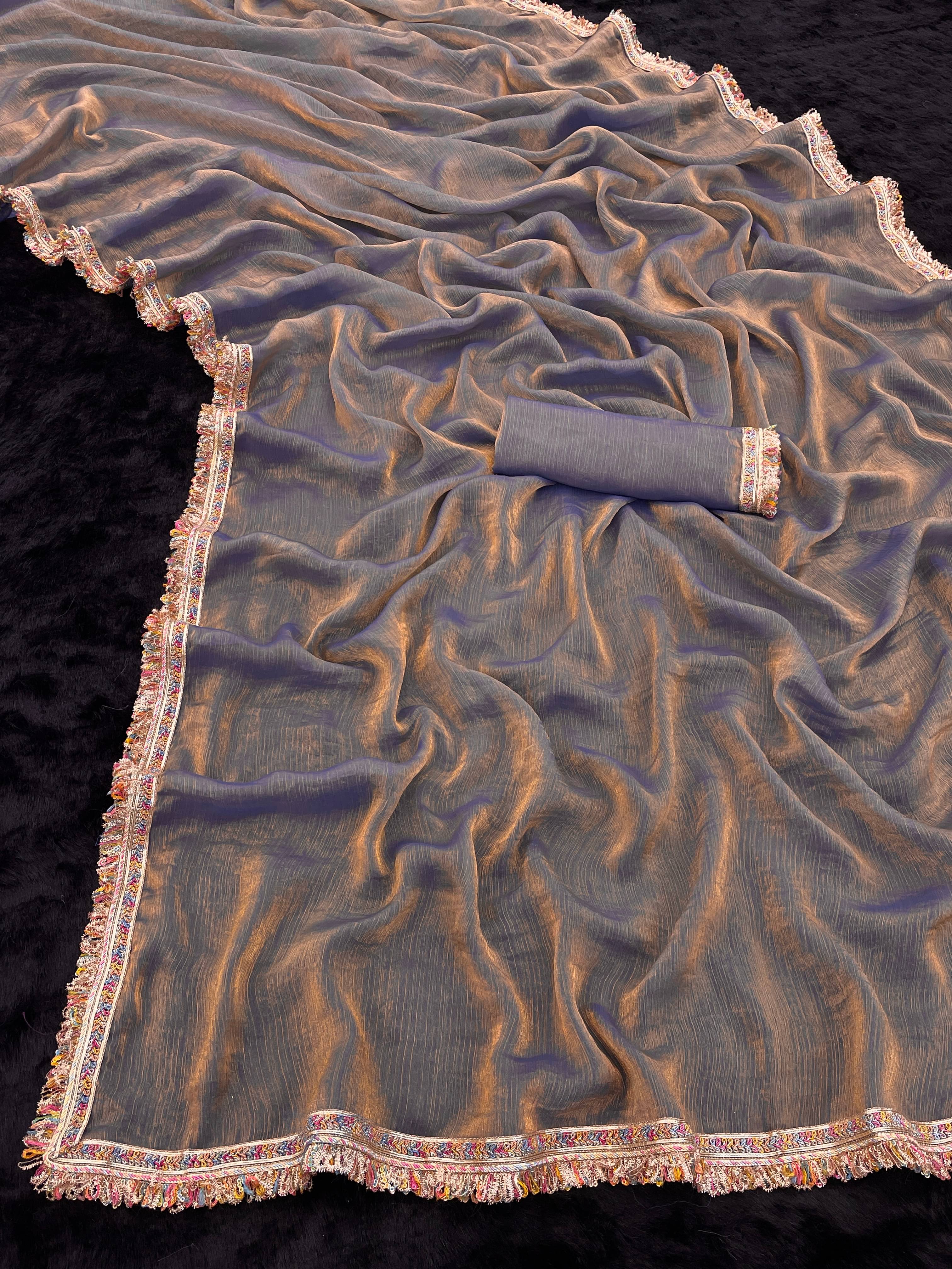 Gullak Nylon Dyed Saree With Unstitched Blouse Piece ( Blue ) Gullak Nylon Dyed Saree With Unstitched Blouse Piece ( Blue )