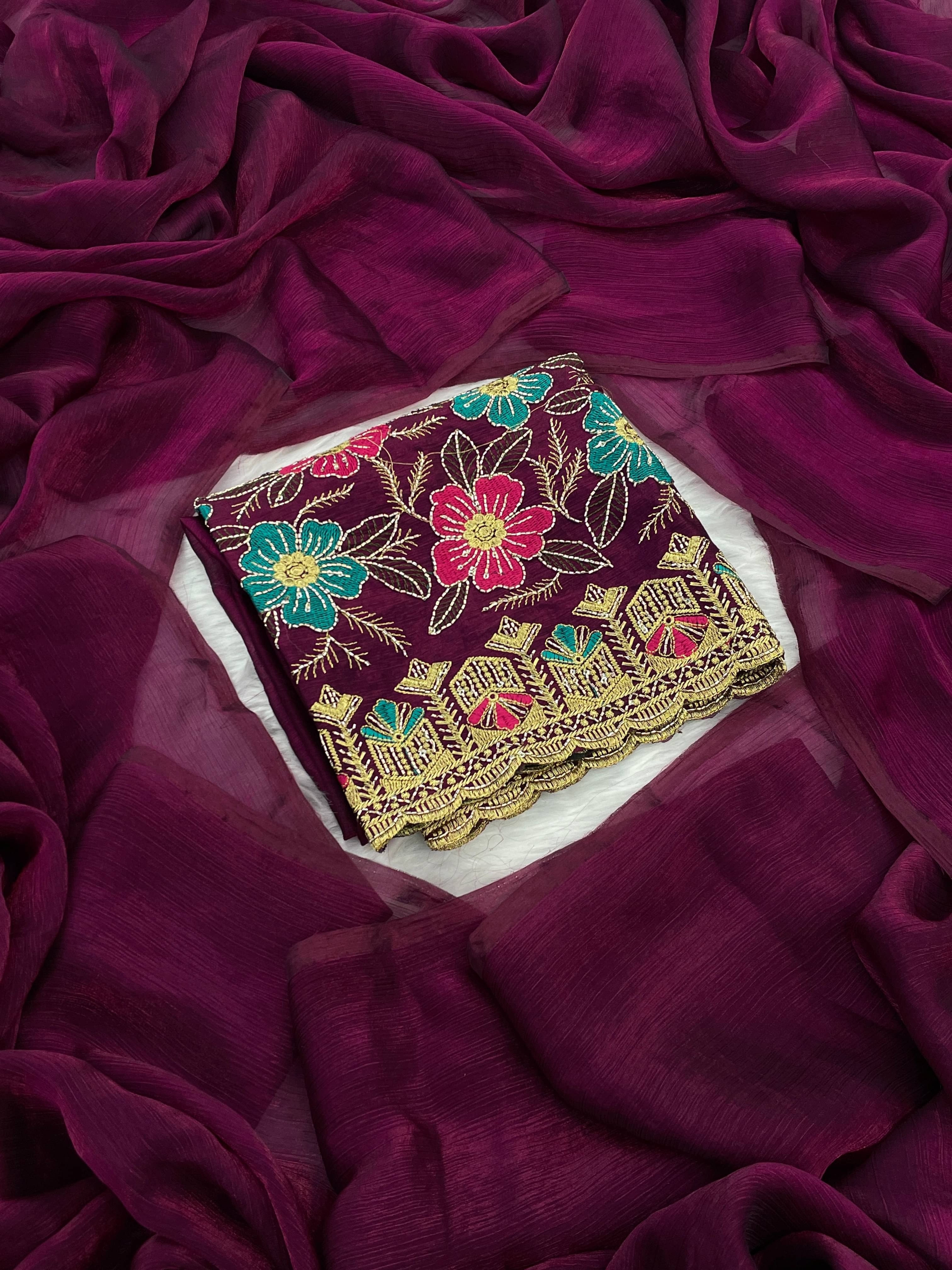 Gullak Nylon Dyed Saree With Unstitched Blouse Piece ( Purple ) Gullak Nylon Dyed Saree With Unstitched Blouse Piece ( Purple )