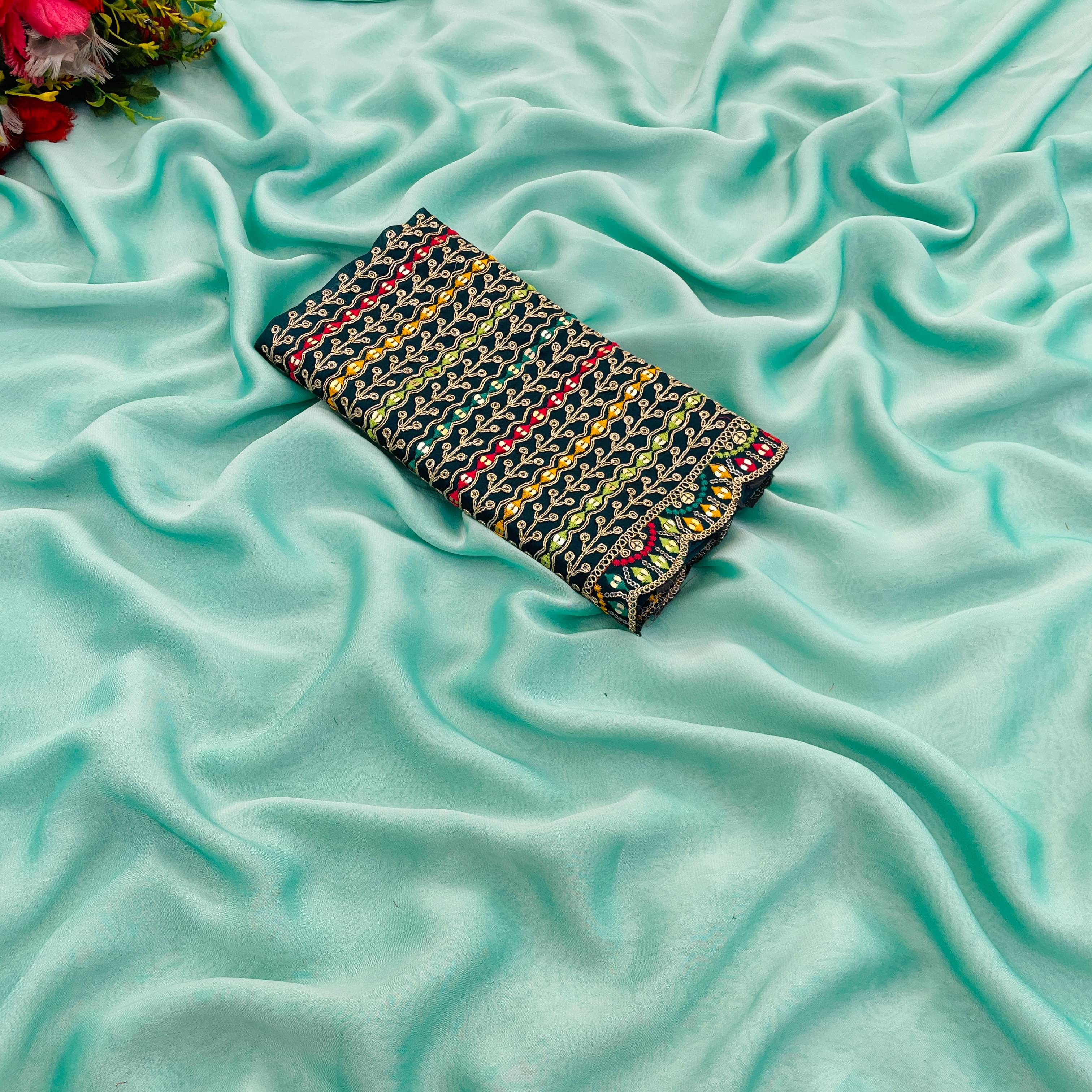 Gullak Nylon Dyed Saree With Unstitched Blouse Piece ( Aqua Blue ) Gullak Nylon Dyed Saree With Unstitched Blouse Piece ( Aqua Blue )