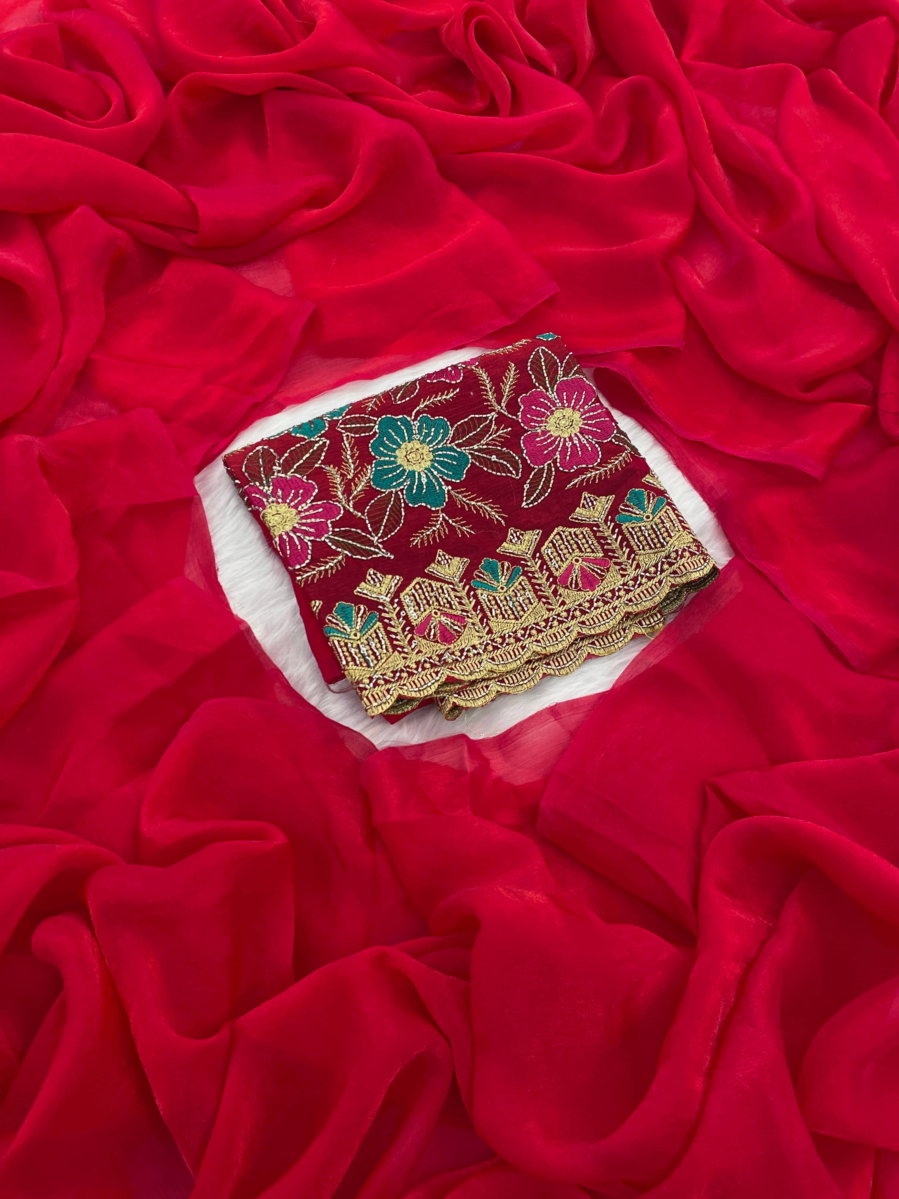     			Gullak Nylon Dyed Saree With Unstitched Blouse Piece ( Pink )