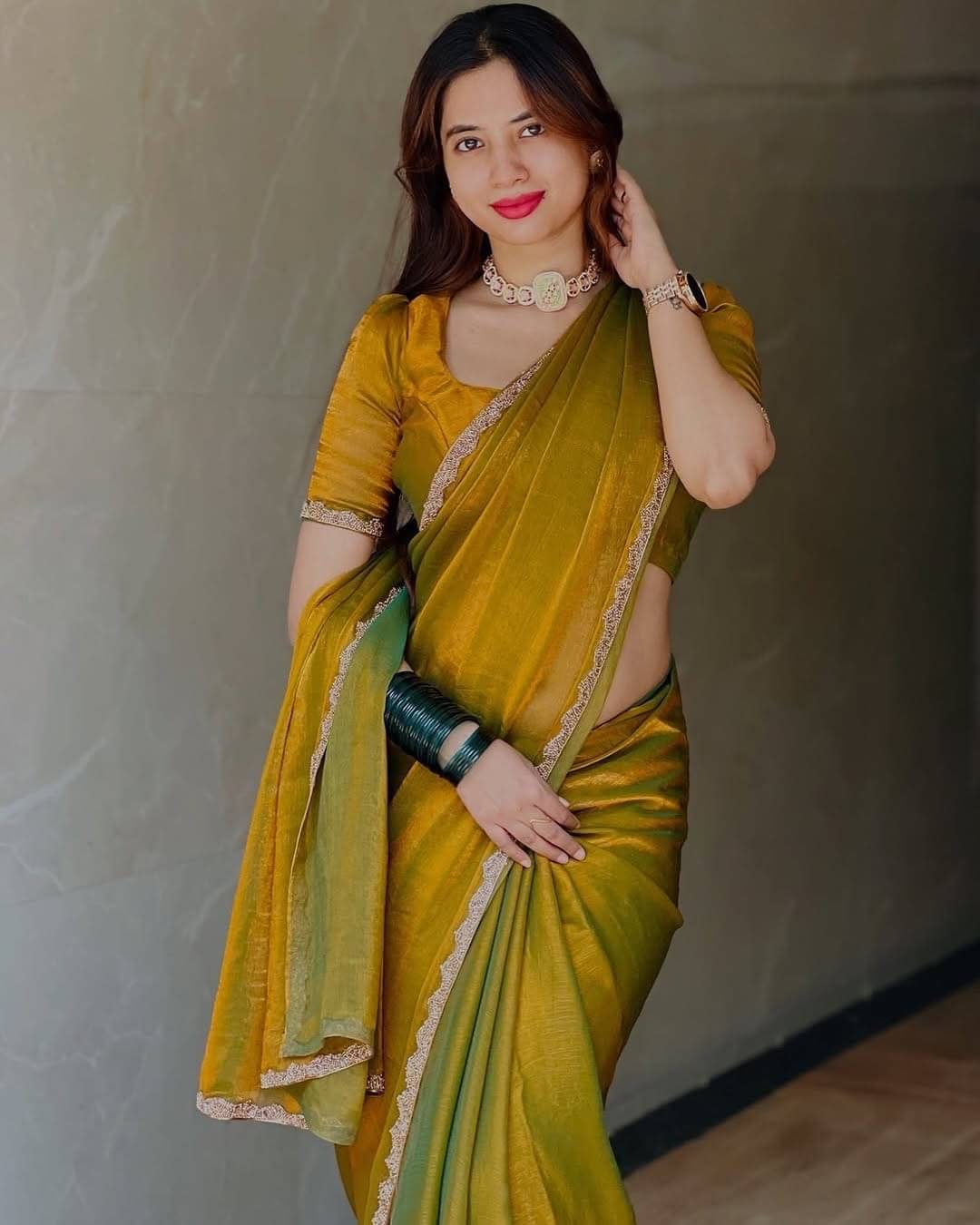 Gullak Nylon Dyed Saree With Unstitched Blouse Piece ( Gold ) Gullak Nylon Dyed Saree With Unstitched Blouse Piece ( Gold )