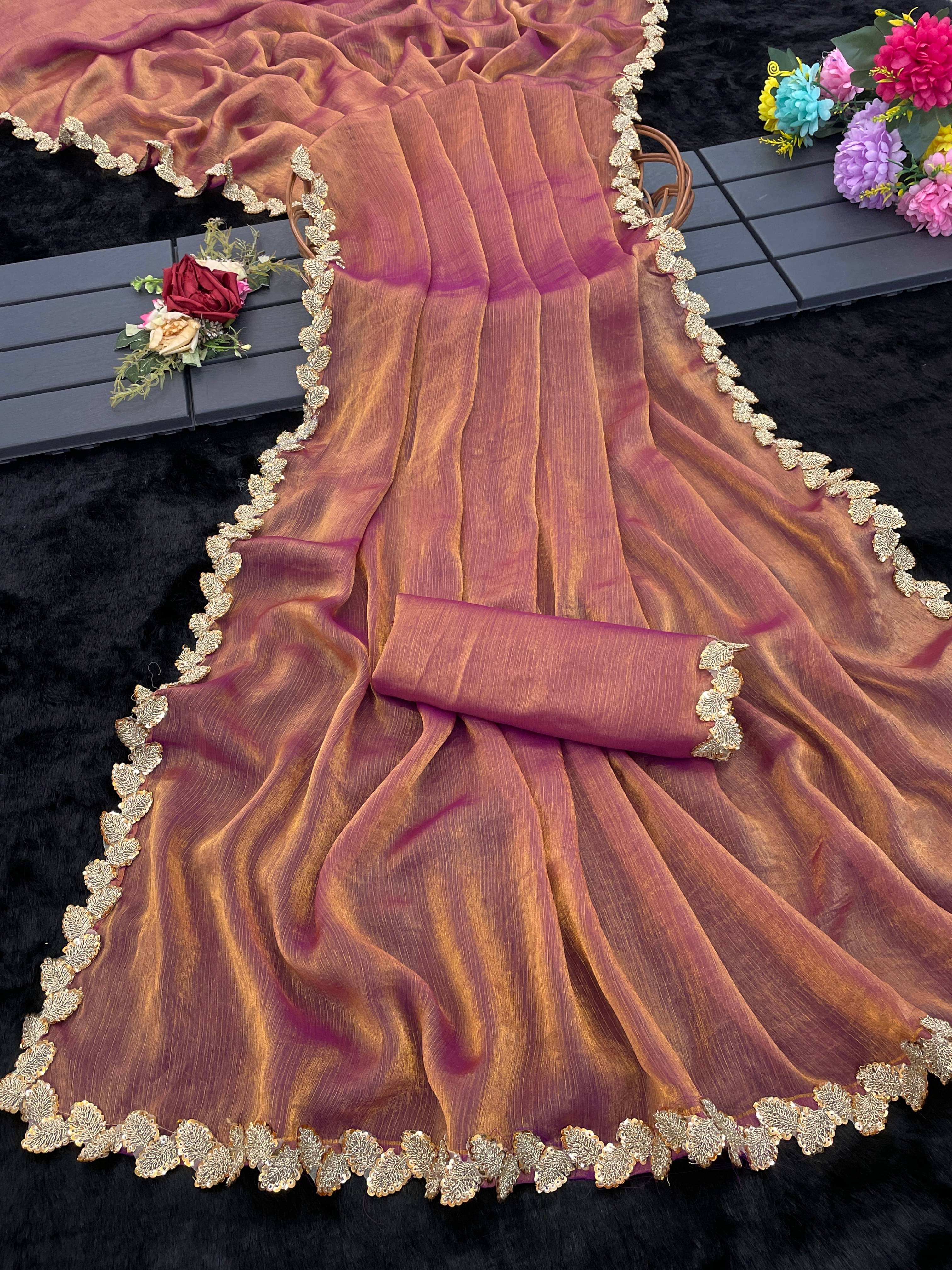    			Gullak Nylon Dyed Saree With Unstitched Blouse Piece ( Pink )